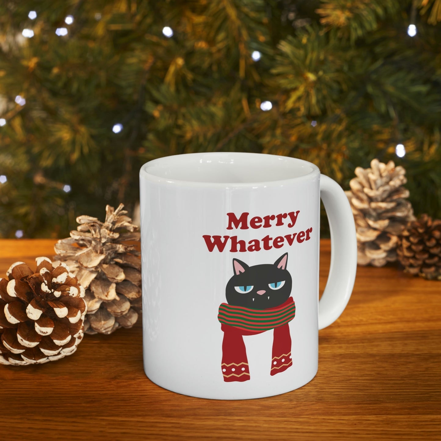 Merry Whatever Angry Christmas Cat Ceramic Mug 11oz Ichaku [Perfect Gifts Selection]