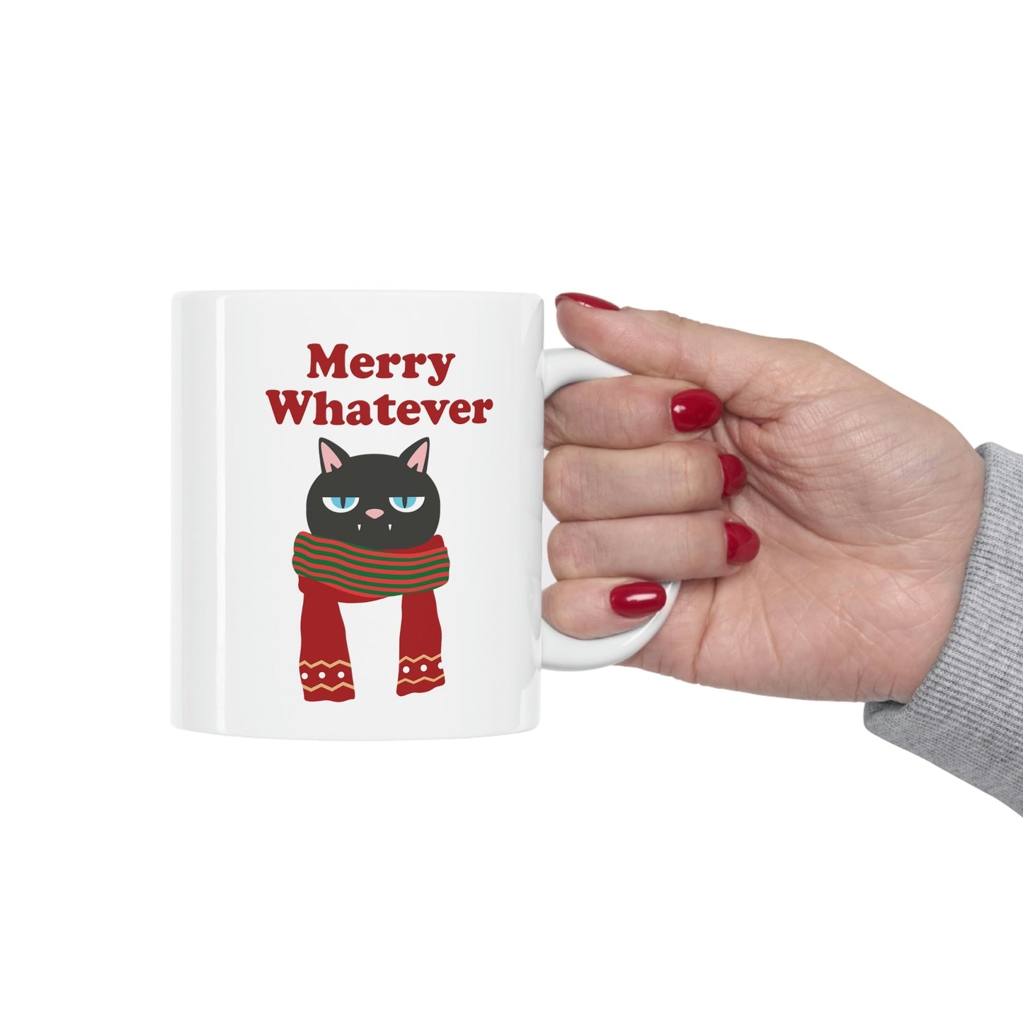 Merry Whatever Angry Christmas Cat Ceramic Mug 11oz Ichaku [Perfect Gifts Selection]