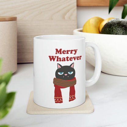 Merry Whatever Angry Christmas Cat Ceramic Mug 11oz Ichaku [Perfect Gifts Selection]