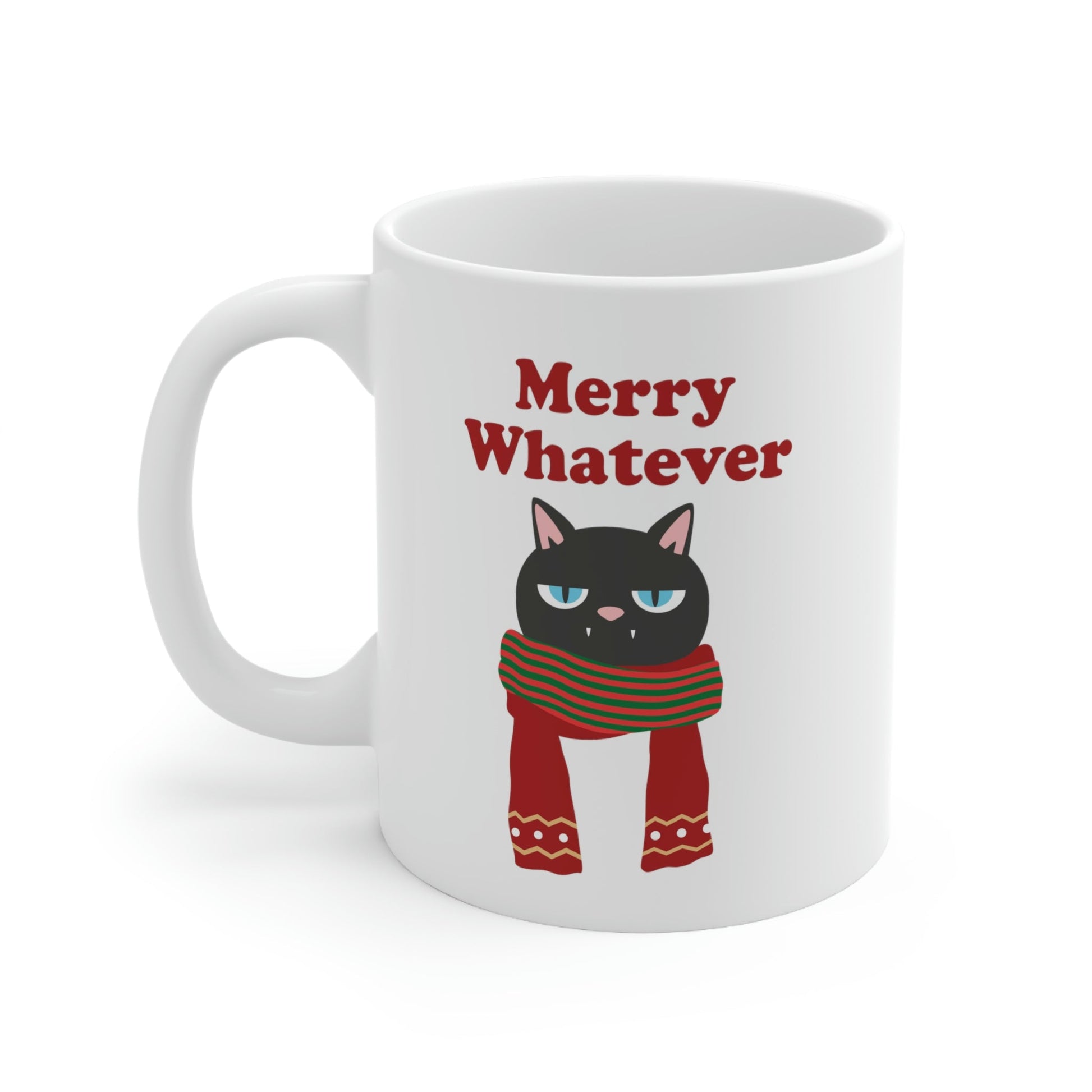 Merry Whatever Angry Christmas Cat Ceramic Mug 11oz Ichaku [Perfect Gifts Selection]