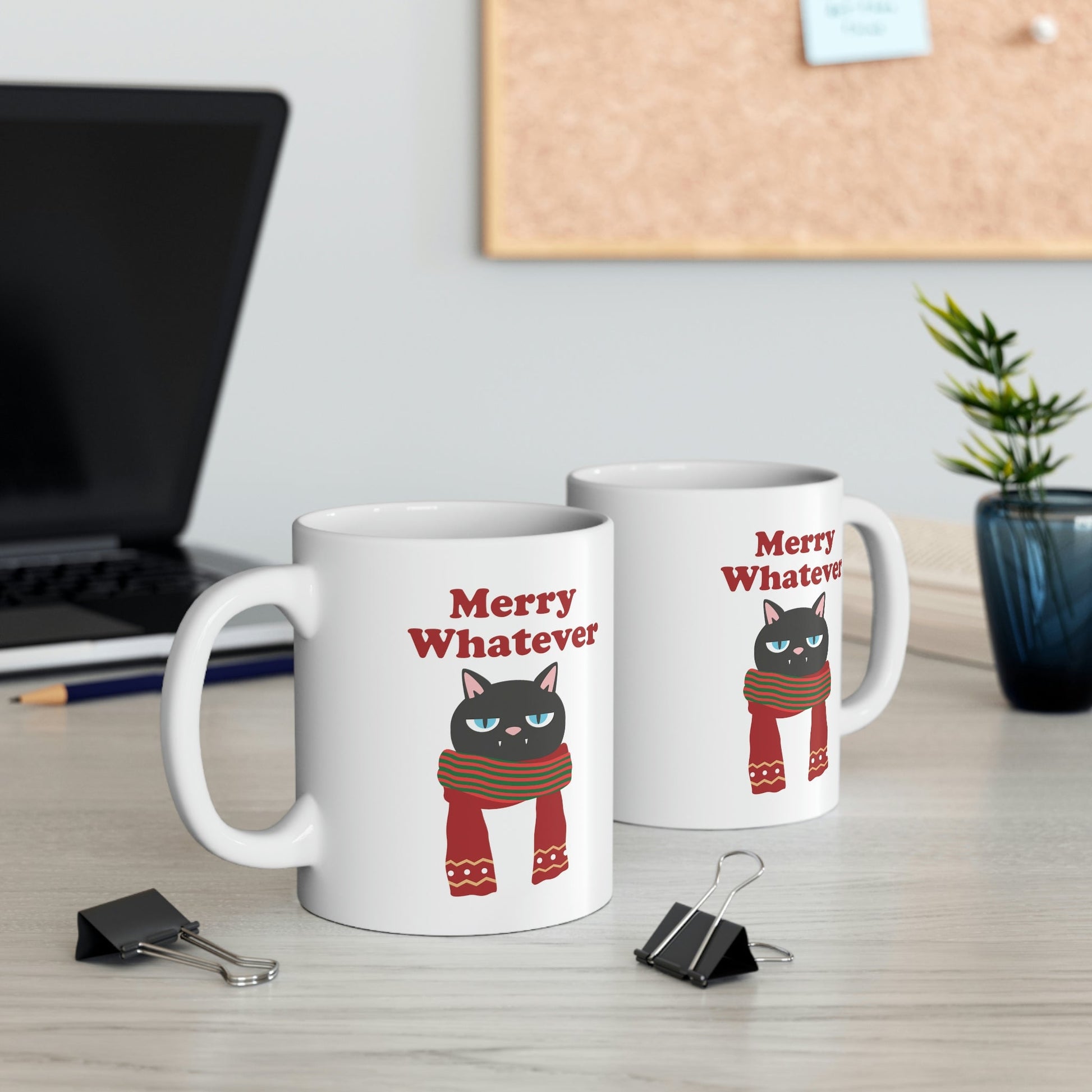 Merry Whatever Angry Christmas Cat Ceramic Mug 11oz Ichaku [Perfect Gifts Selection]