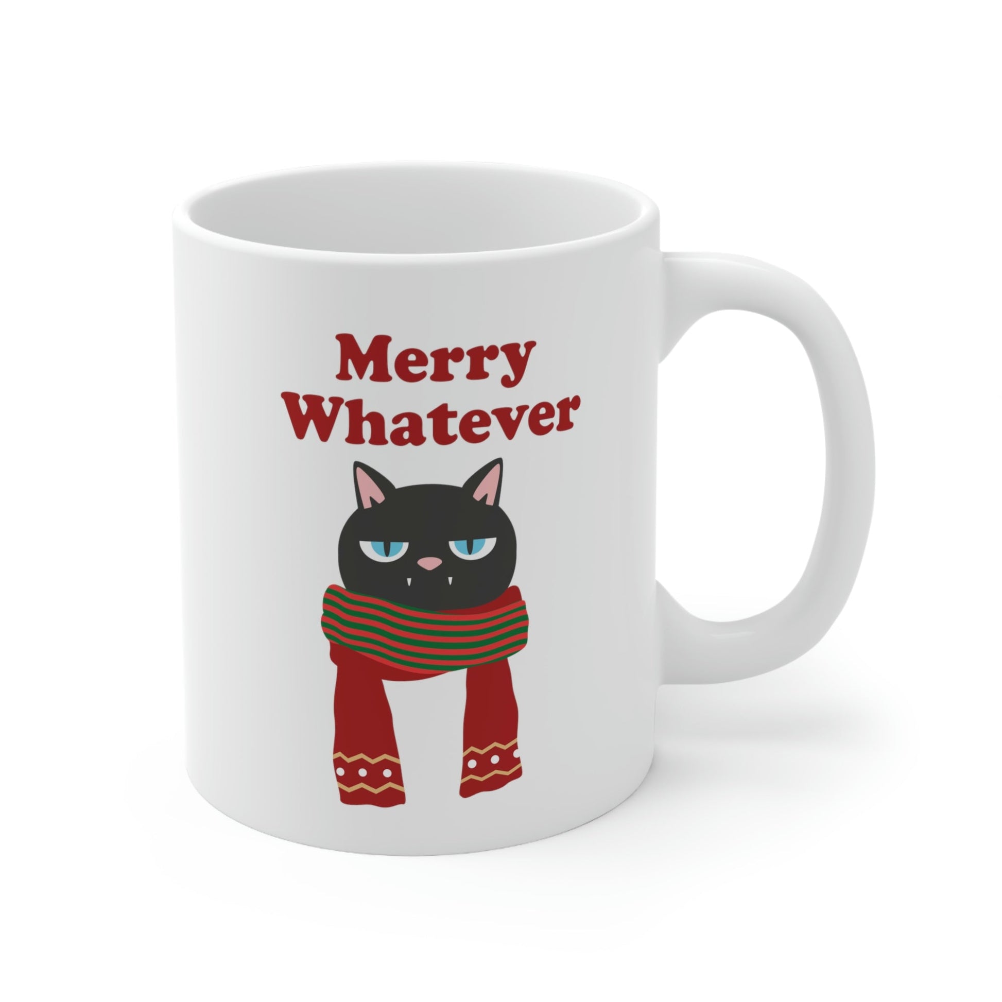 Merry Whatever Angry Christmas Cat Ceramic Mug 11oz Ichaku [Perfect Gifts Selection]