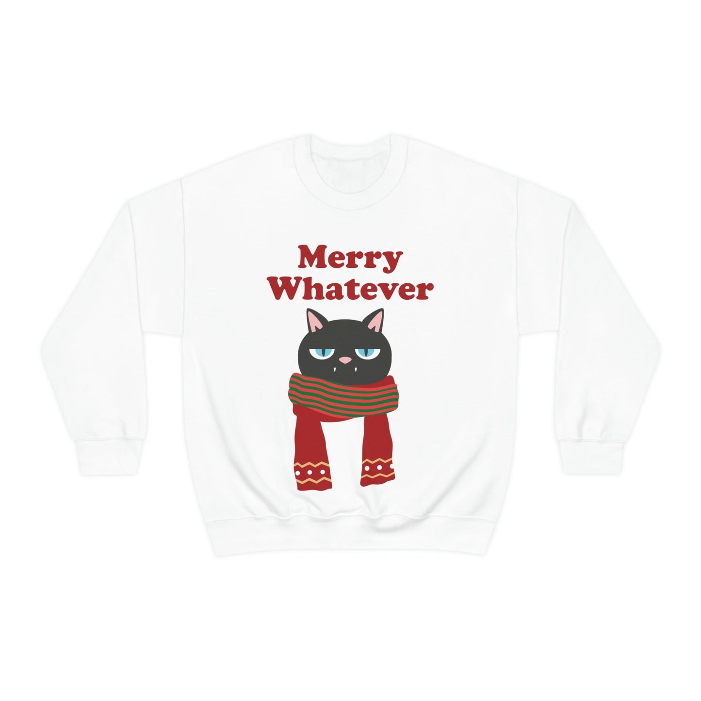 Merry Whatever Angry Christmas Cat Unisex Heavy Blend™ Crewneck Sweatshirt Ichaku [Perfect Gifts Selection]