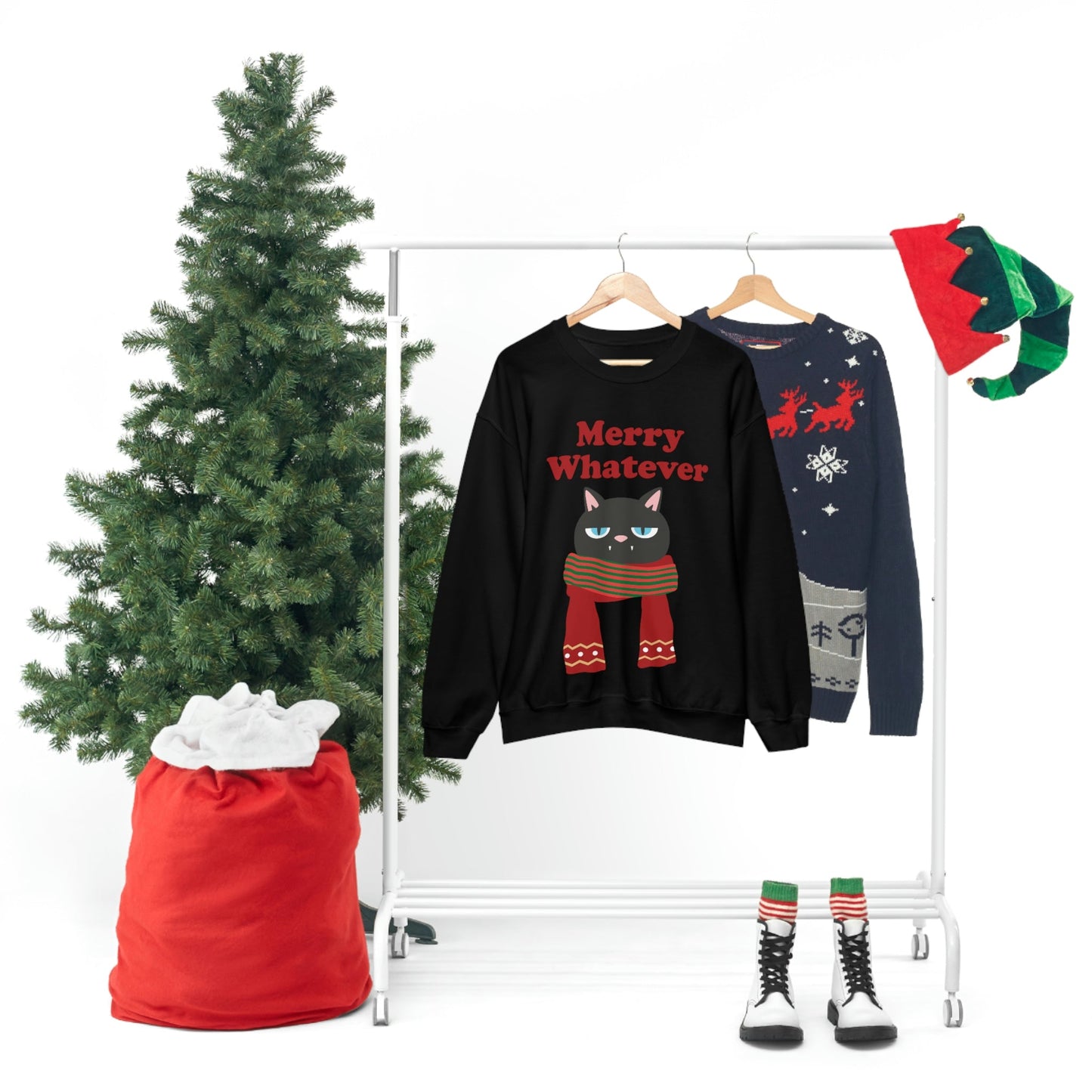 Merry Whatever Angry Christmas Cat Unisex Heavy Blend™ Crewneck Sweatshirt Ichaku [Perfect Gifts Selection]