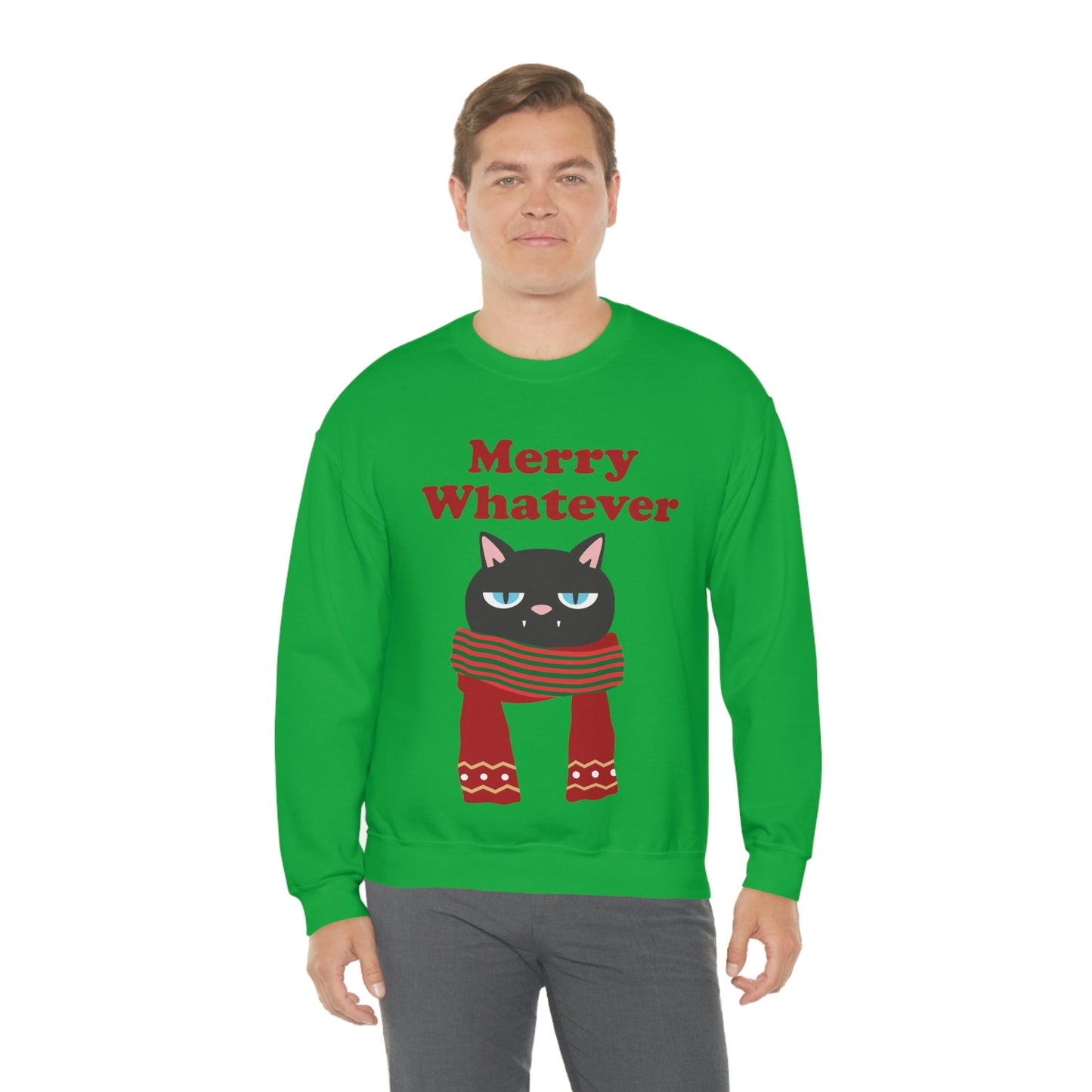 Merry Whatever Angry Christmas Cat Unisex Heavy Blend™ Crewneck Sweatshirt Ichaku [Perfect Gifts Selection]