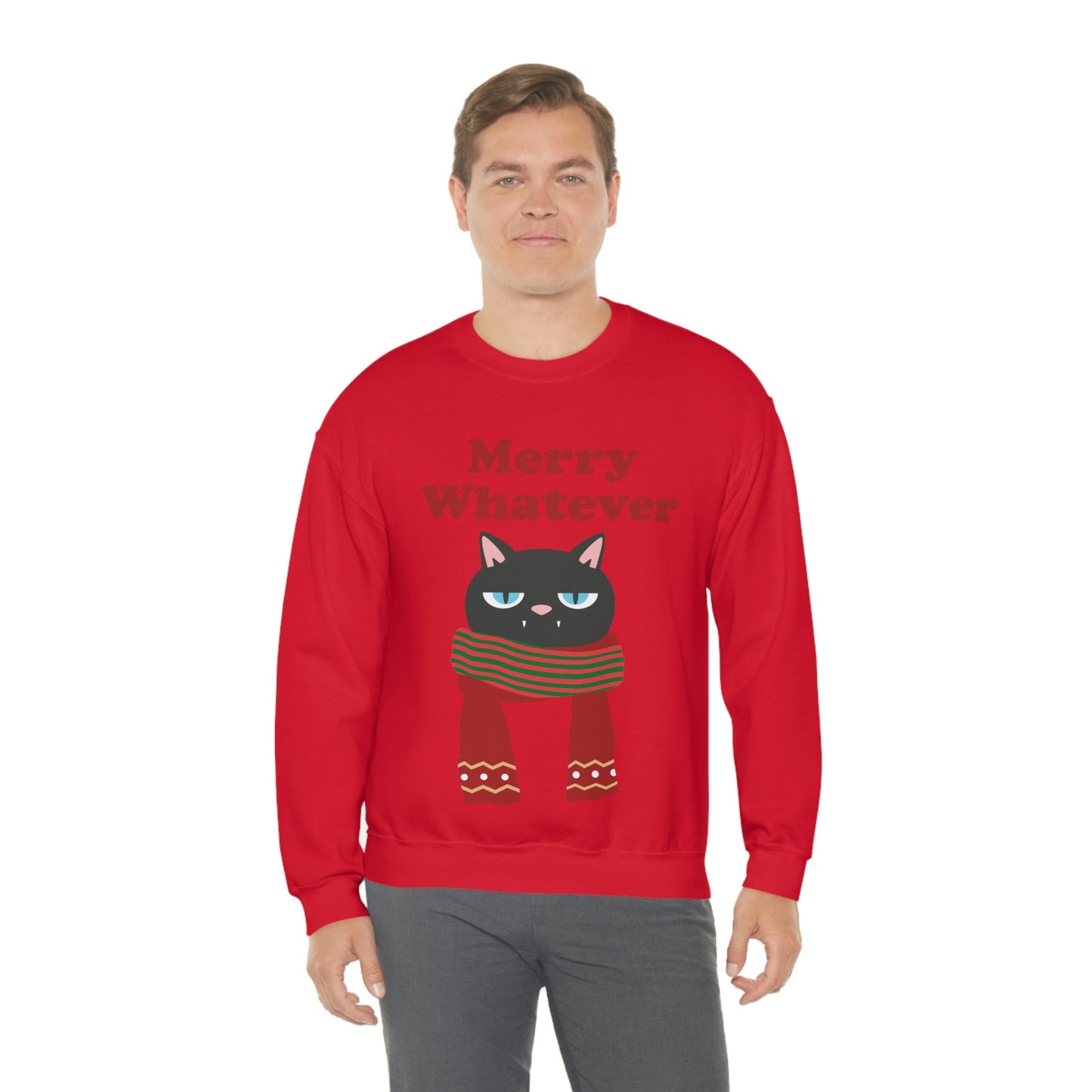 Merry Whatever Angry Christmas Cat Unisex Heavy Blend™ Crewneck Sweatshirt Ichaku [Perfect Gifts Selection]