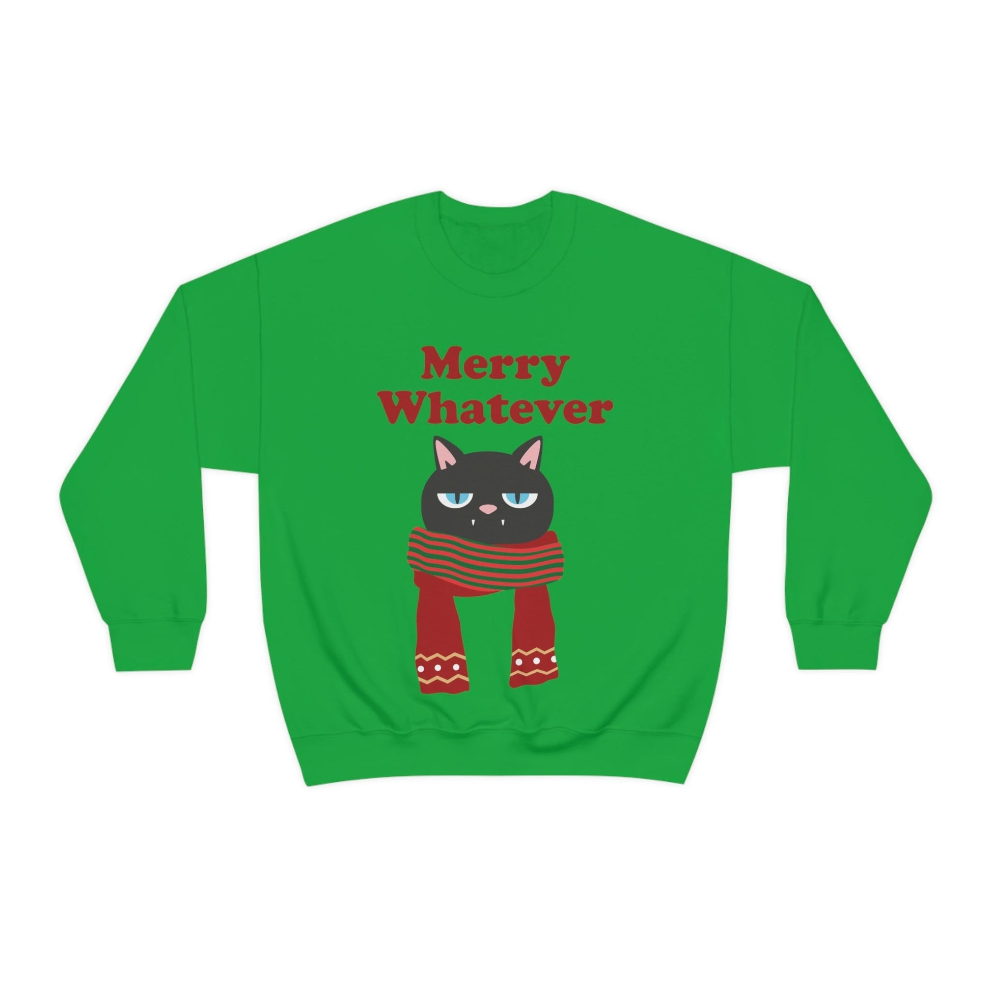 Merry Whatever Angry Christmas Cat Unisex Heavy Blend™ Crewneck Sweatshirt Ichaku [Perfect Gifts Selection]