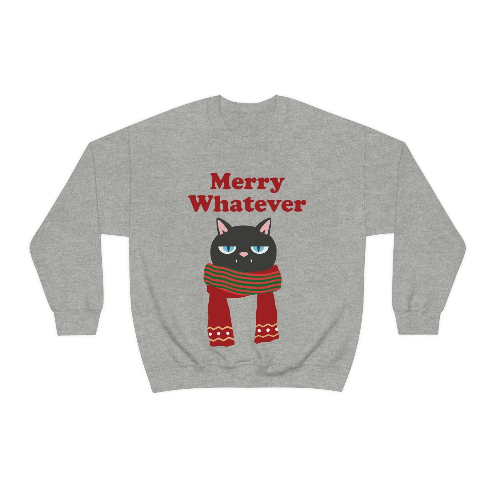 Merry Whatever Angry Christmas Cat Unisex Heavy Blend™ Crewneck Sweatshirt Ichaku [Perfect Gifts Selection]