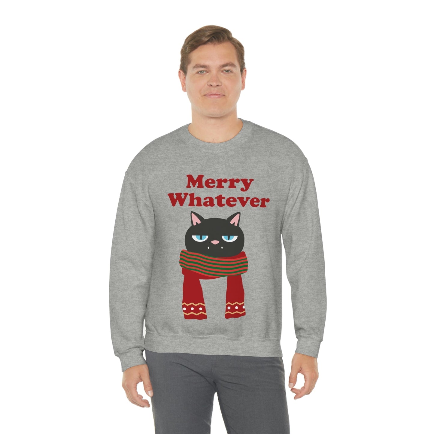 Merry Whatever Angry Christmas Cat Unisex Heavy Blend™ Crewneck Sweatshirt Ichaku [Perfect Gifts Selection]