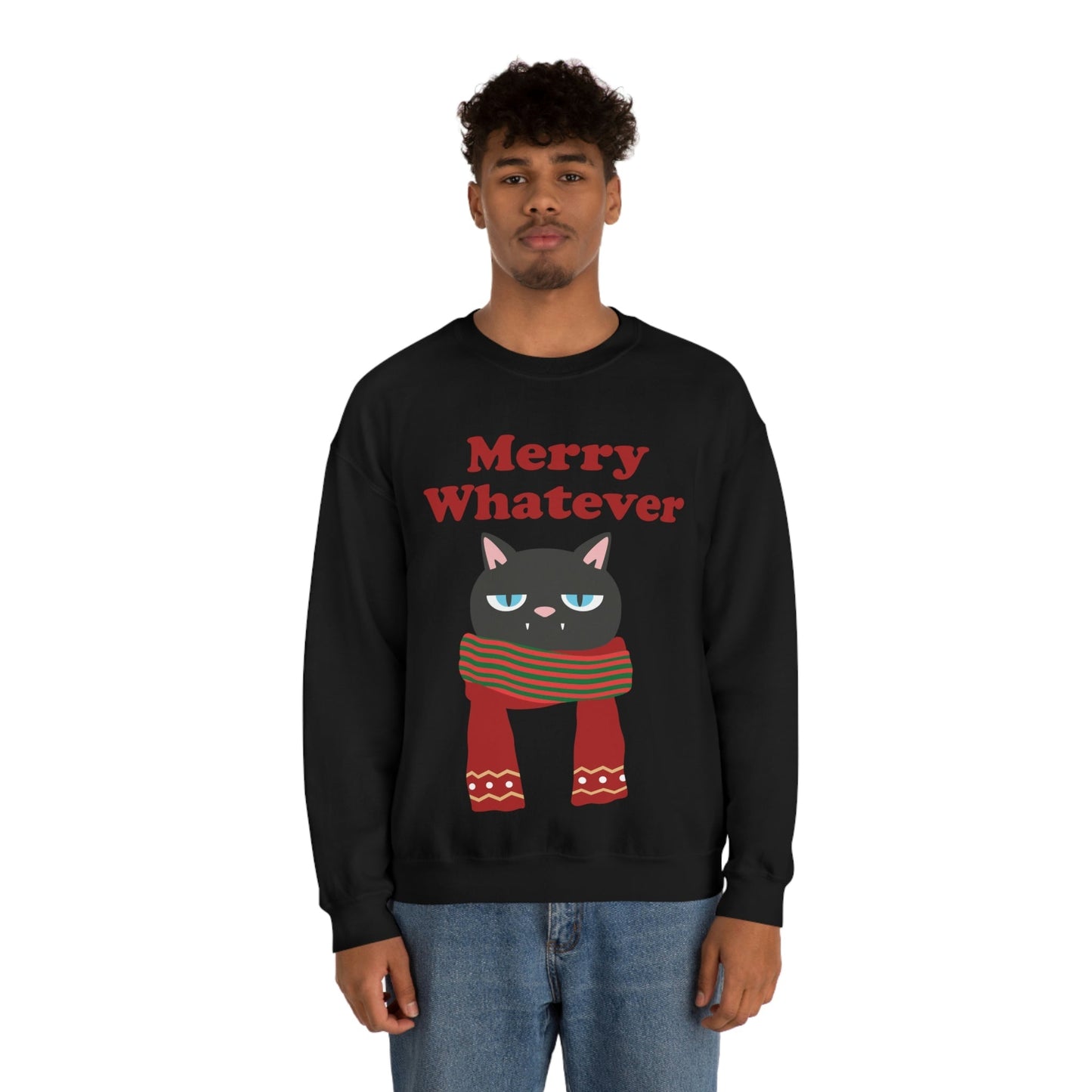 Merry Whatever Angry Christmas Cat Unisex Heavy Blend™ Crewneck Sweatshirt Ichaku [Perfect Gifts Selection]