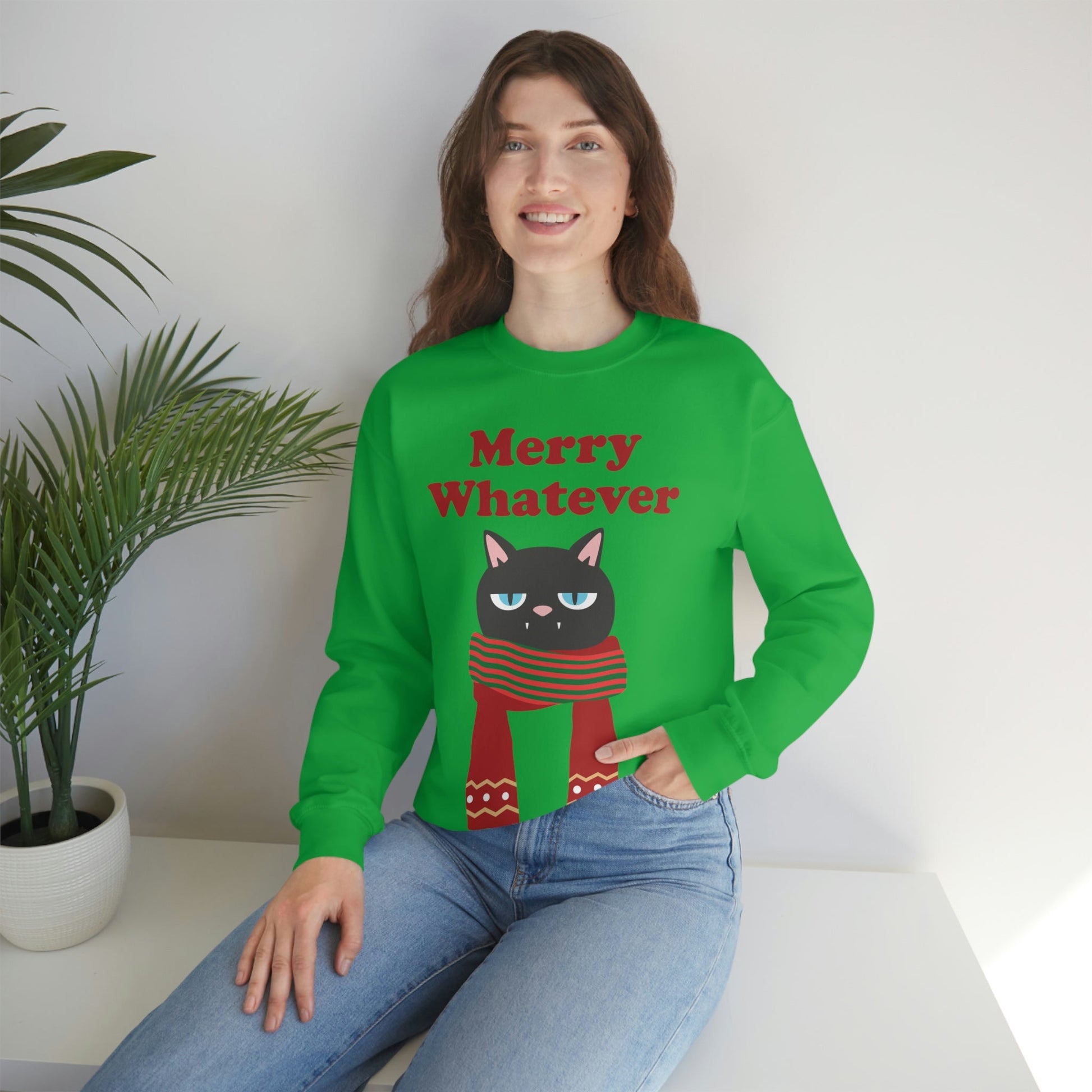 Merry Whatever Angry Christmas Cat Unisex Heavy Blend™ Crewneck Sweatshirt Ichaku [Perfect Gifts Selection]