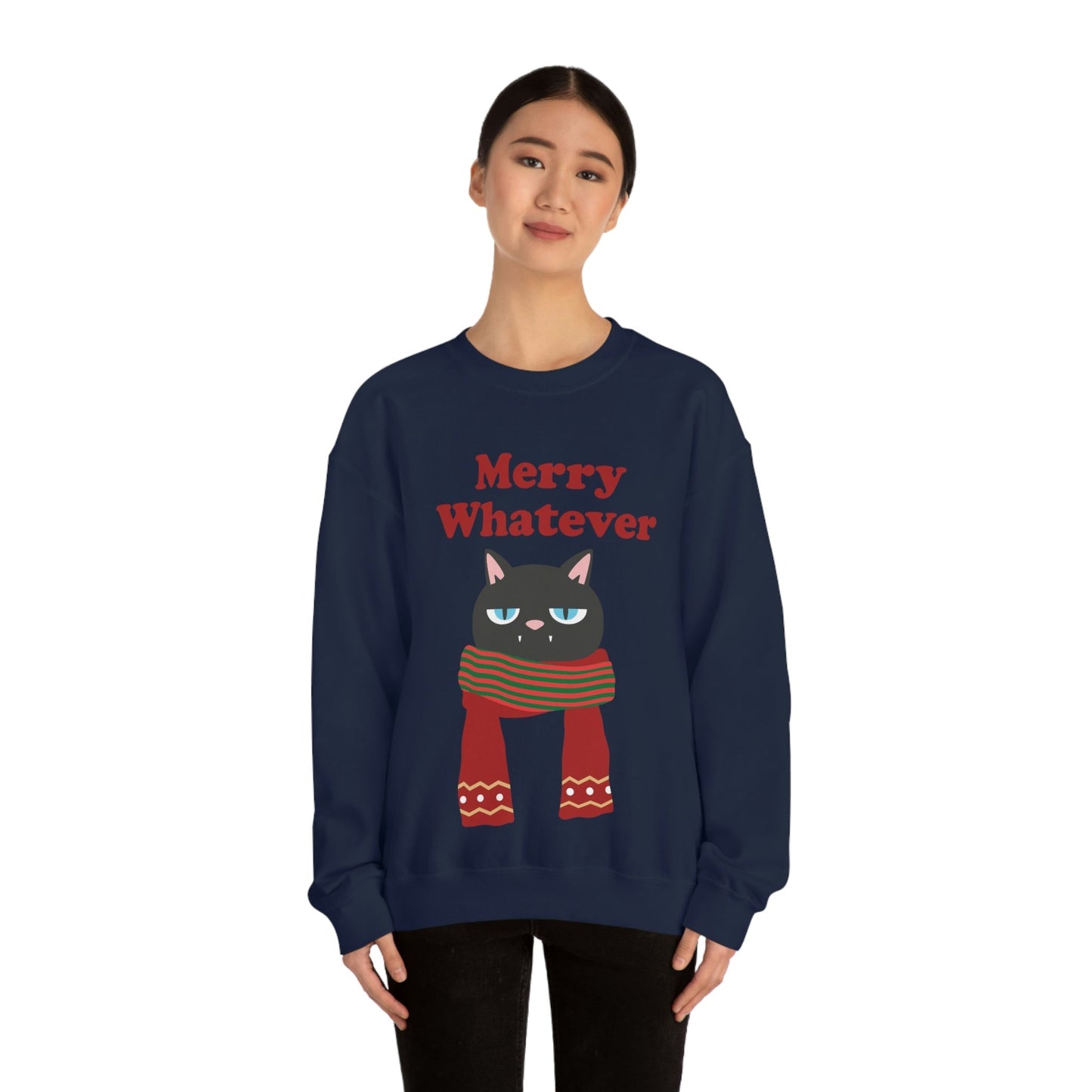 Merry Whatever Angry Christmas Cat Unisex Heavy Blend™ Crewneck Sweatshirt Ichaku [Perfect Gifts Selection]