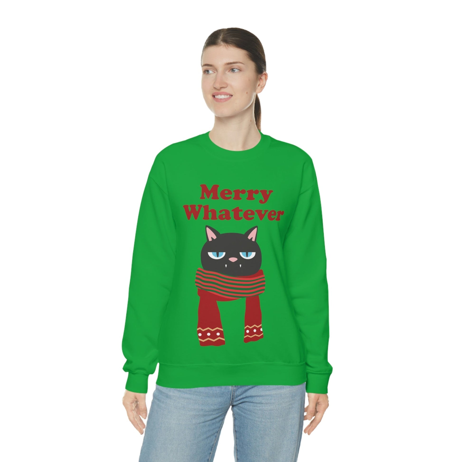 Merry Whatever Angry Christmas Cat Unisex Heavy Blend™ Crewneck Sweatshirt Ichaku [Perfect Gifts Selection]