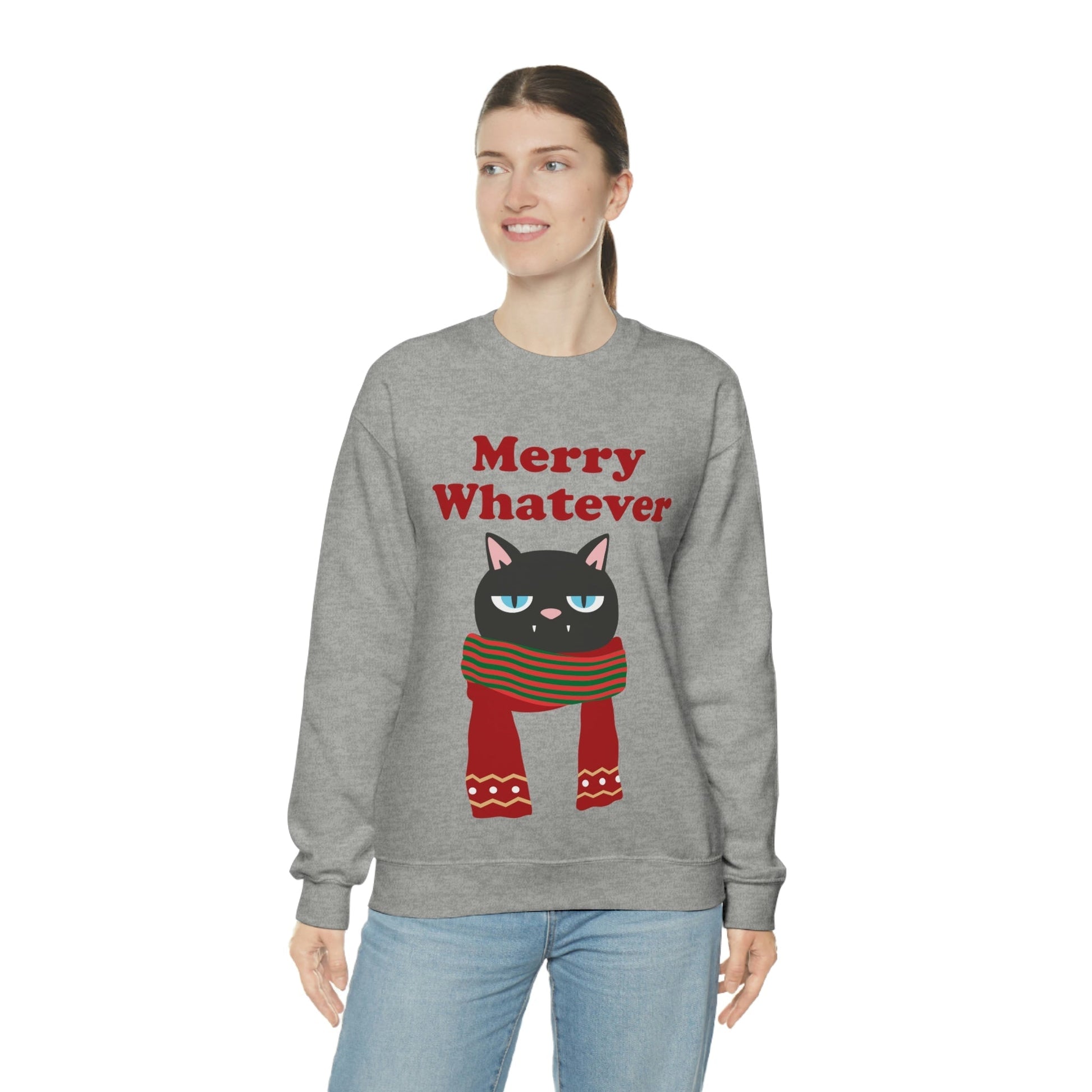 Merry Whatever Angry Christmas Cat Unisex Heavy Blend™ Crewneck Sweatshirt Ichaku [Perfect Gifts Selection]