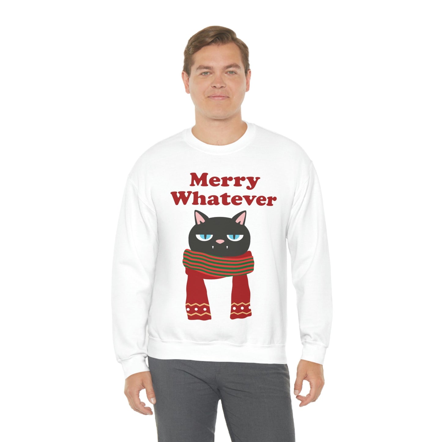 Merry Whatever Angry Christmas Cat Unisex Heavy Blend™ Crewneck Sweatshirt Ichaku [Perfect Gifts Selection]