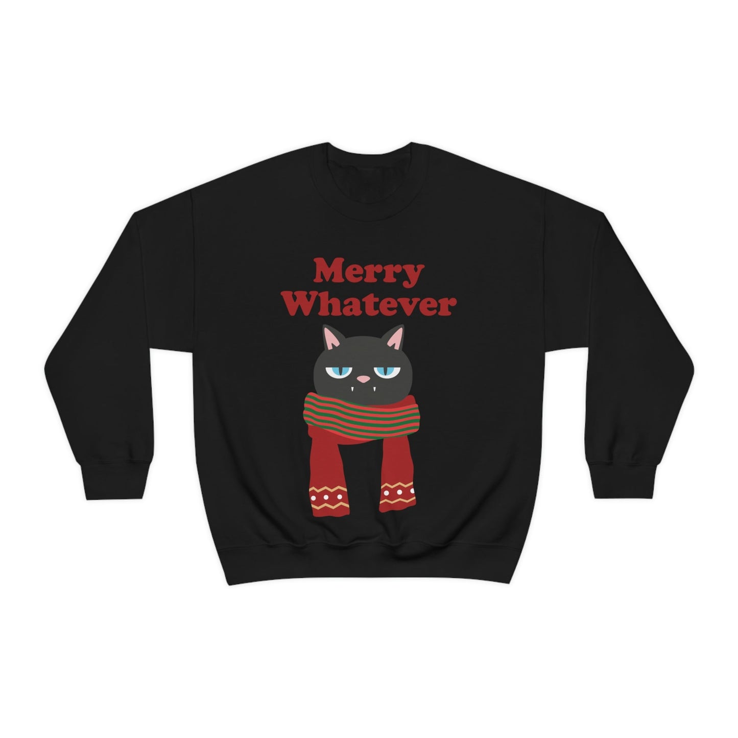 Merry Whatever Angry Christmas Cat Unisex Heavy Blend™ Crewneck Sweatshirt Ichaku [Perfect Gifts Selection]