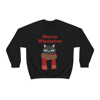 Merry Whatever Angry Christmas Cat Unisex Heavy Blend™ Crewneck Sweatshirt Ichaku [Perfect Gifts Selection]