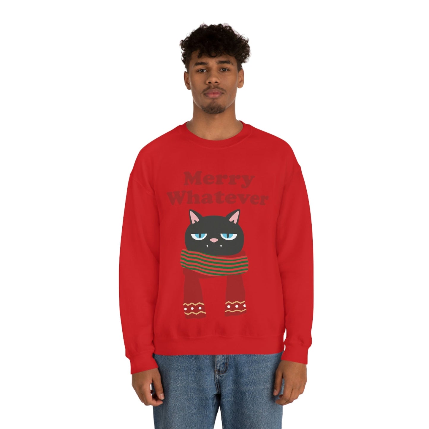 Merry Whatever Angry Christmas Cat Unisex Heavy Blend™ Crewneck Sweatshirt Ichaku [Perfect Gifts Selection]