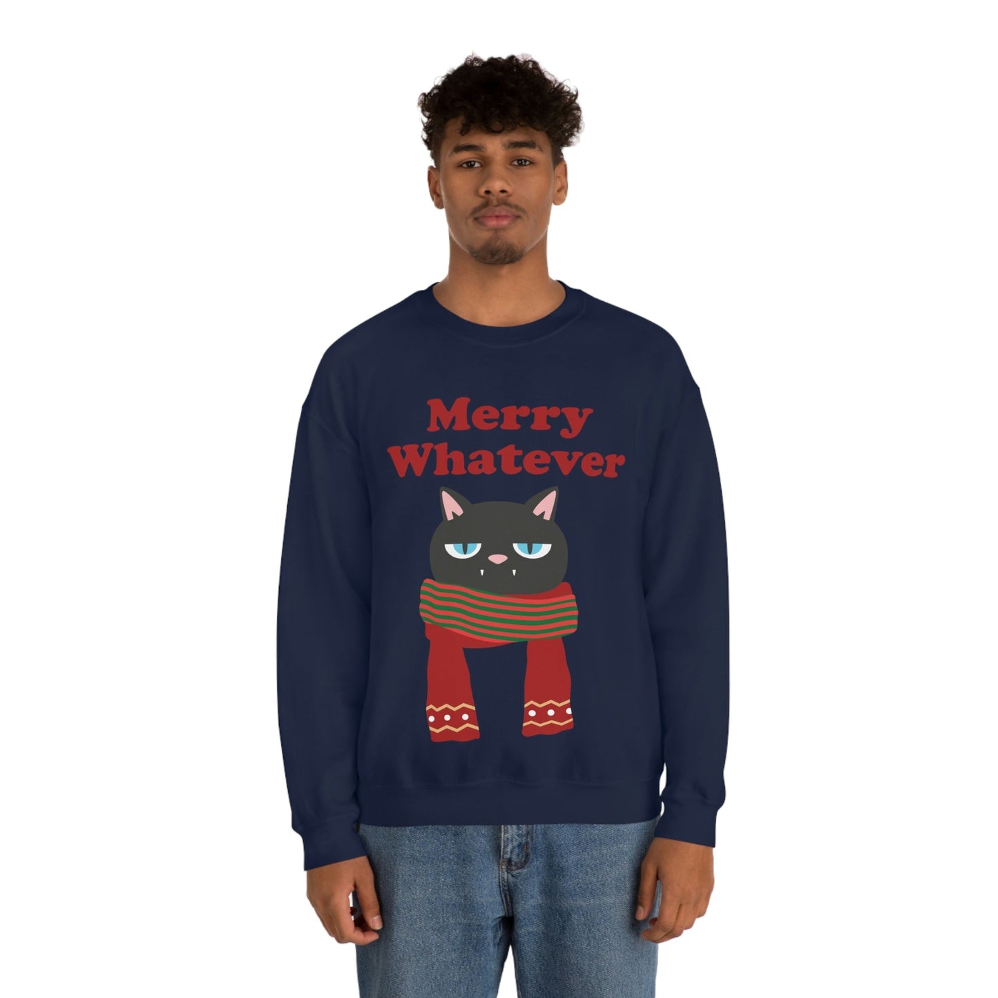 Merry Whatever Angry Christmas Cat Unisex Heavy Blend™ Crewneck Sweatshirt Ichaku [Perfect Gifts Selection]