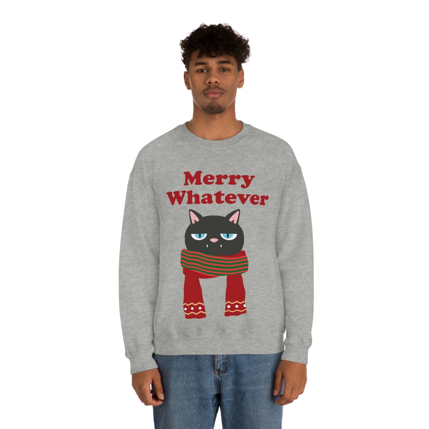 Merry Whatever Angry Christmas Cat Unisex Heavy Blend™ Crewneck Sweatshirt Ichaku [Perfect Gifts Selection]