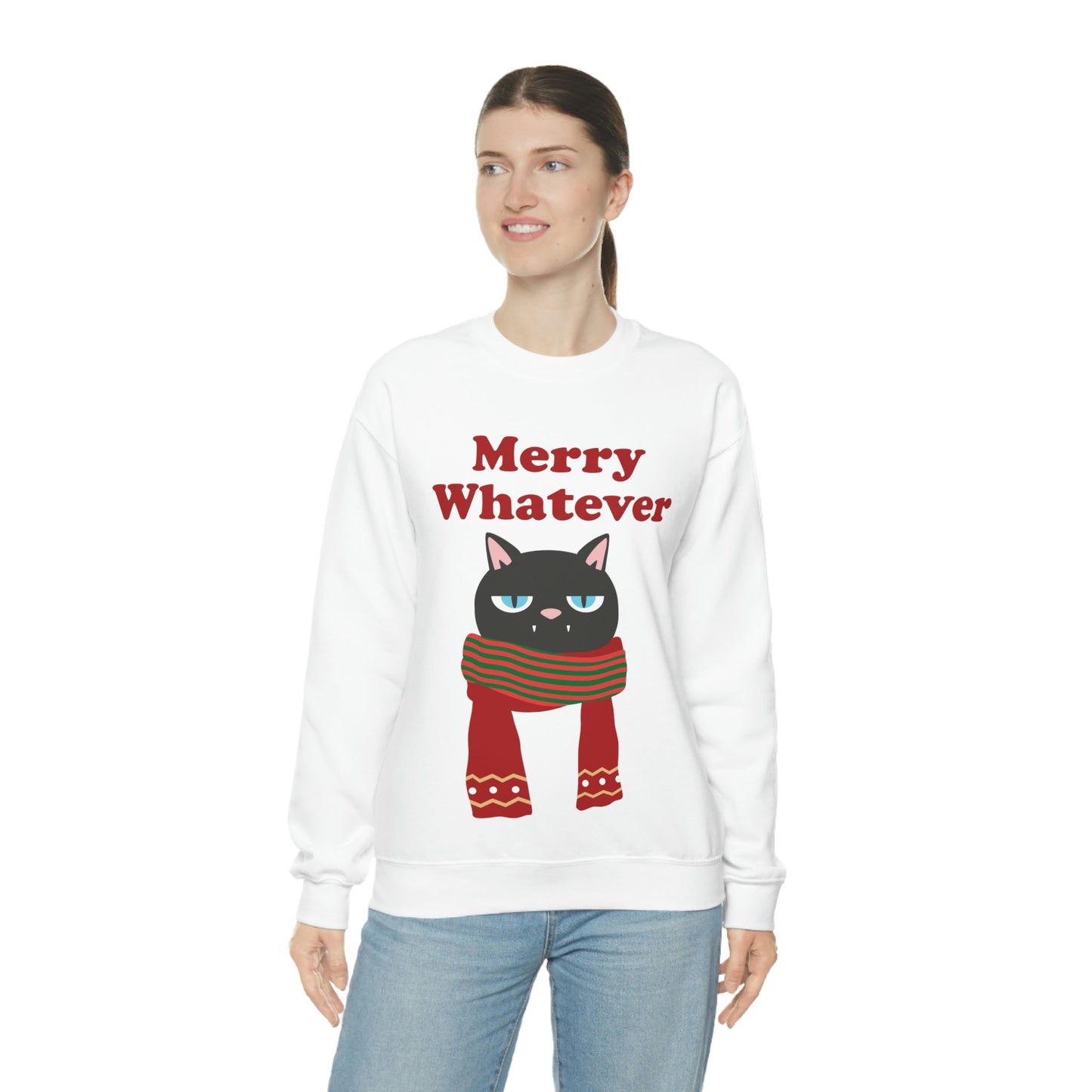 Merry Whatever Angry Christmas Cat Unisex Heavy Blend™ Crewneck Sweatshirt Ichaku [Perfect Gifts Selection]