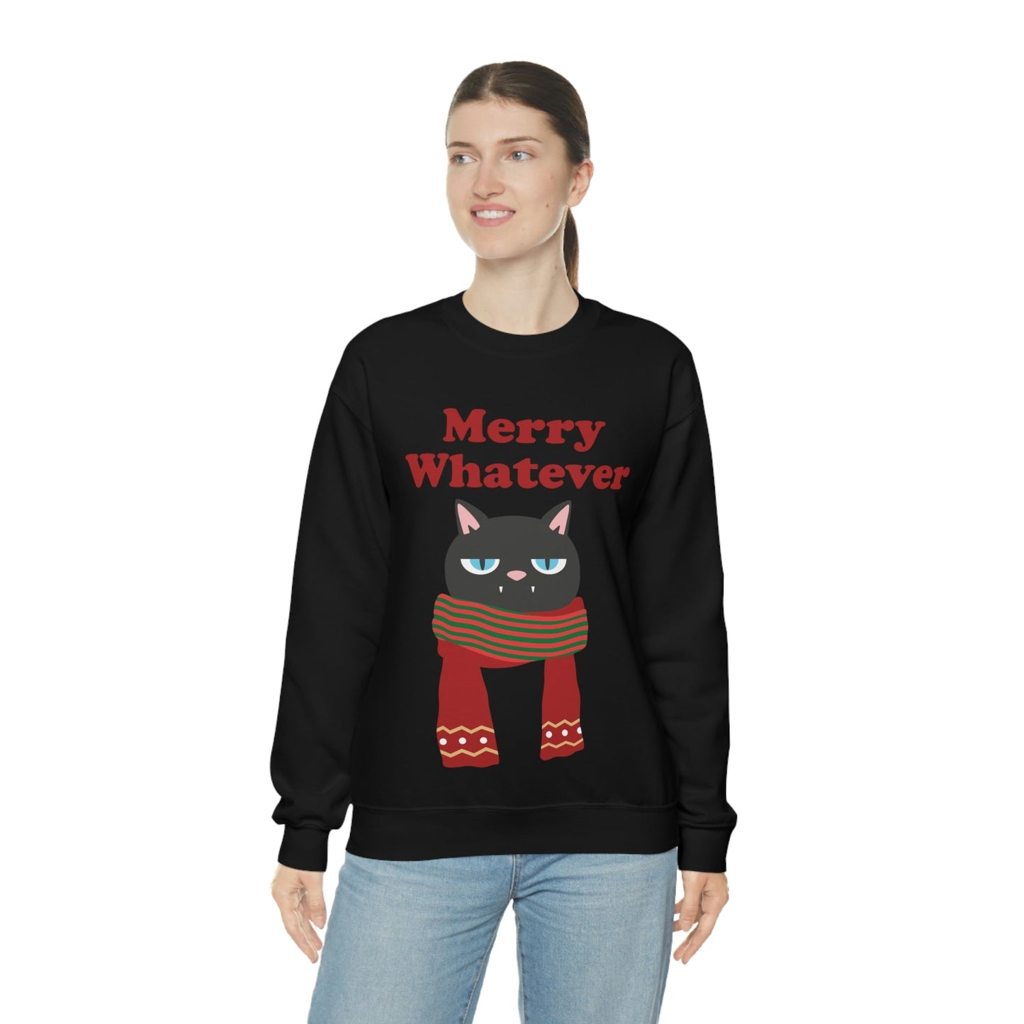 Merry Whatever Angry Christmas Cat Unisex Heavy Blend™ Crewneck Sweatshirt Ichaku [Perfect Gifts Selection]