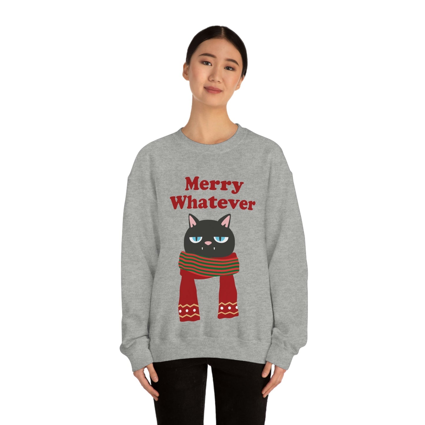 Merry Whatever Angry Christmas Cat Unisex Heavy Blend™ Crewneck Sweatshirt Ichaku [Perfect Gifts Selection]