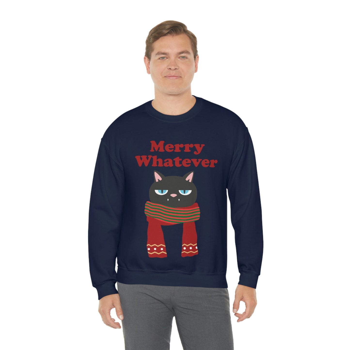 Merry Whatever Angry Christmas Cat Unisex Heavy Blend™ Crewneck Sweatshirt Ichaku [Perfect Gifts Selection]