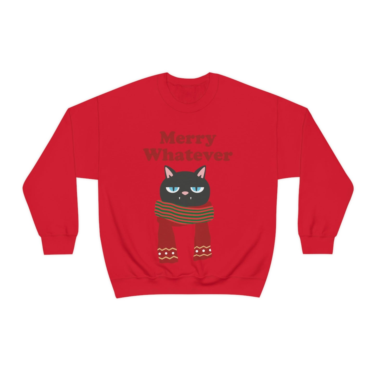 Merry Whatever Angry Christmas Cat Unisex Heavy Blend™ Crewneck Sweatshirt Ichaku [Perfect Gifts Selection]