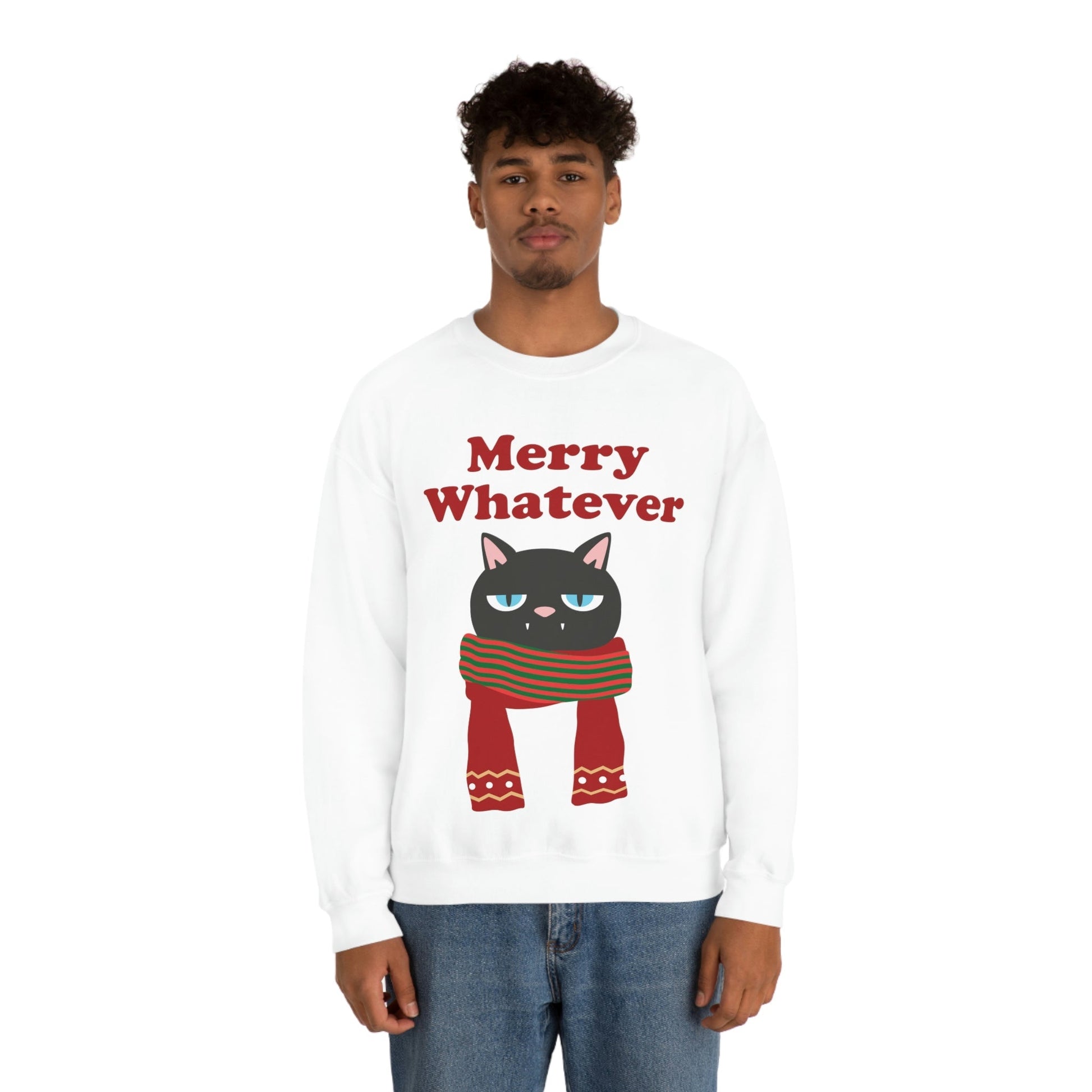 Merry Whatever Angry Christmas Cat Unisex Heavy Blend™ Crewneck Sweatshirt Ichaku [Perfect Gifts Selection]