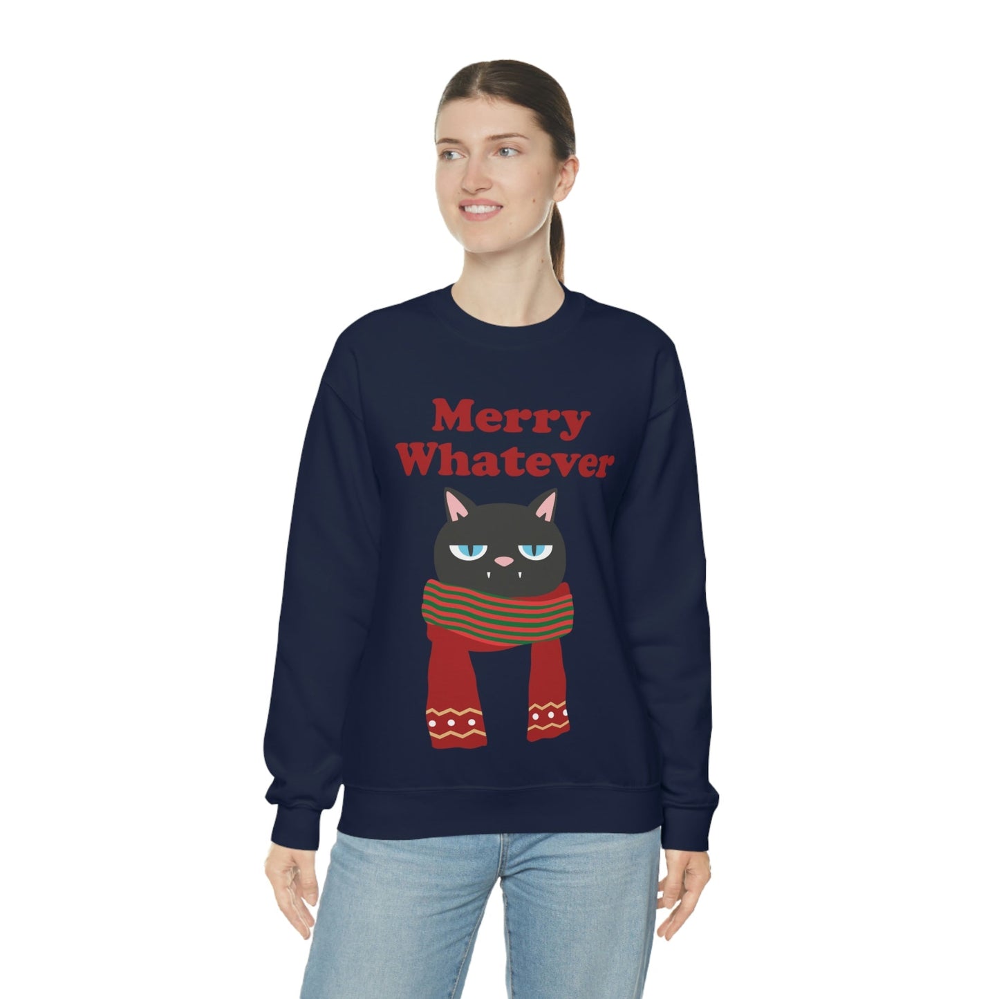 Merry Whatever Angry Christmas Cat Unisex Heavy Blend™ Crewneck Sweatshirt Ichaku [Perfect Gifts Selection]