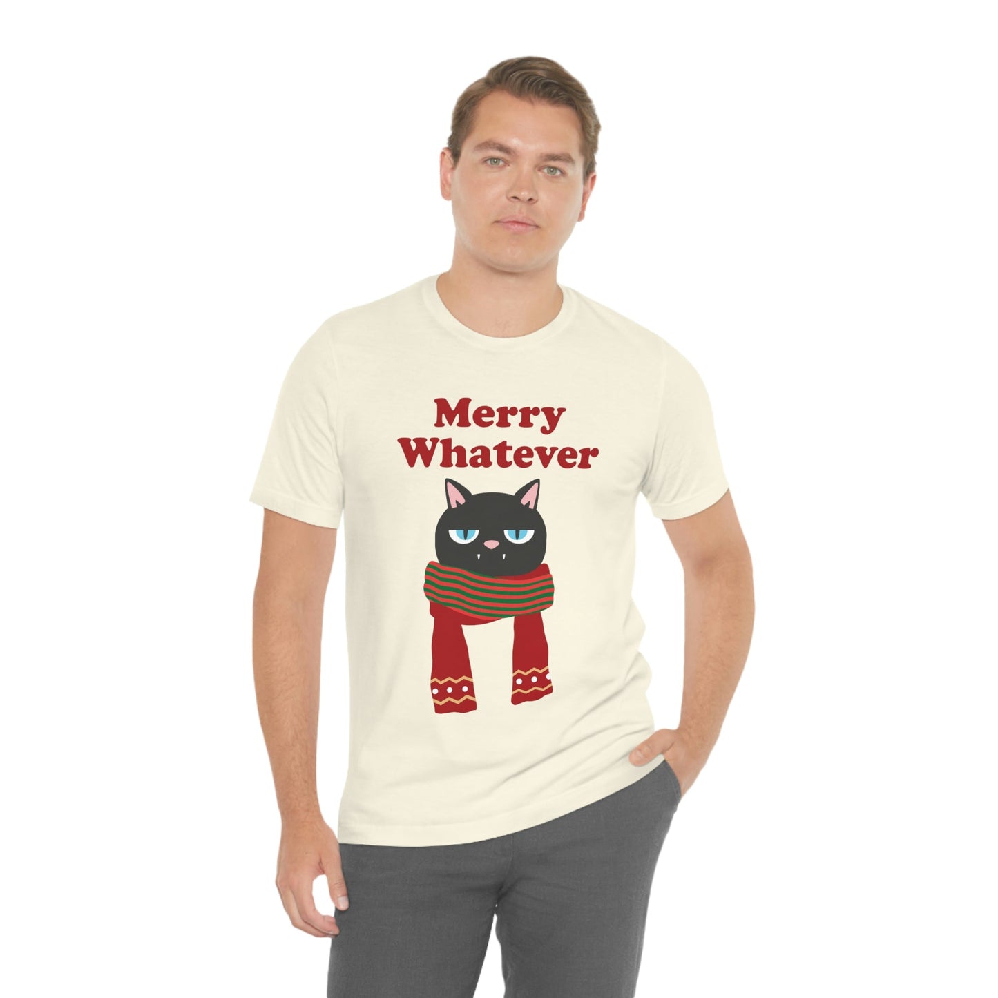 Merry Whatever Angry Christmas Cat Unisex Jersey Short Sleeve T-Shirt Ichaku [Perfect Gifts Selection]