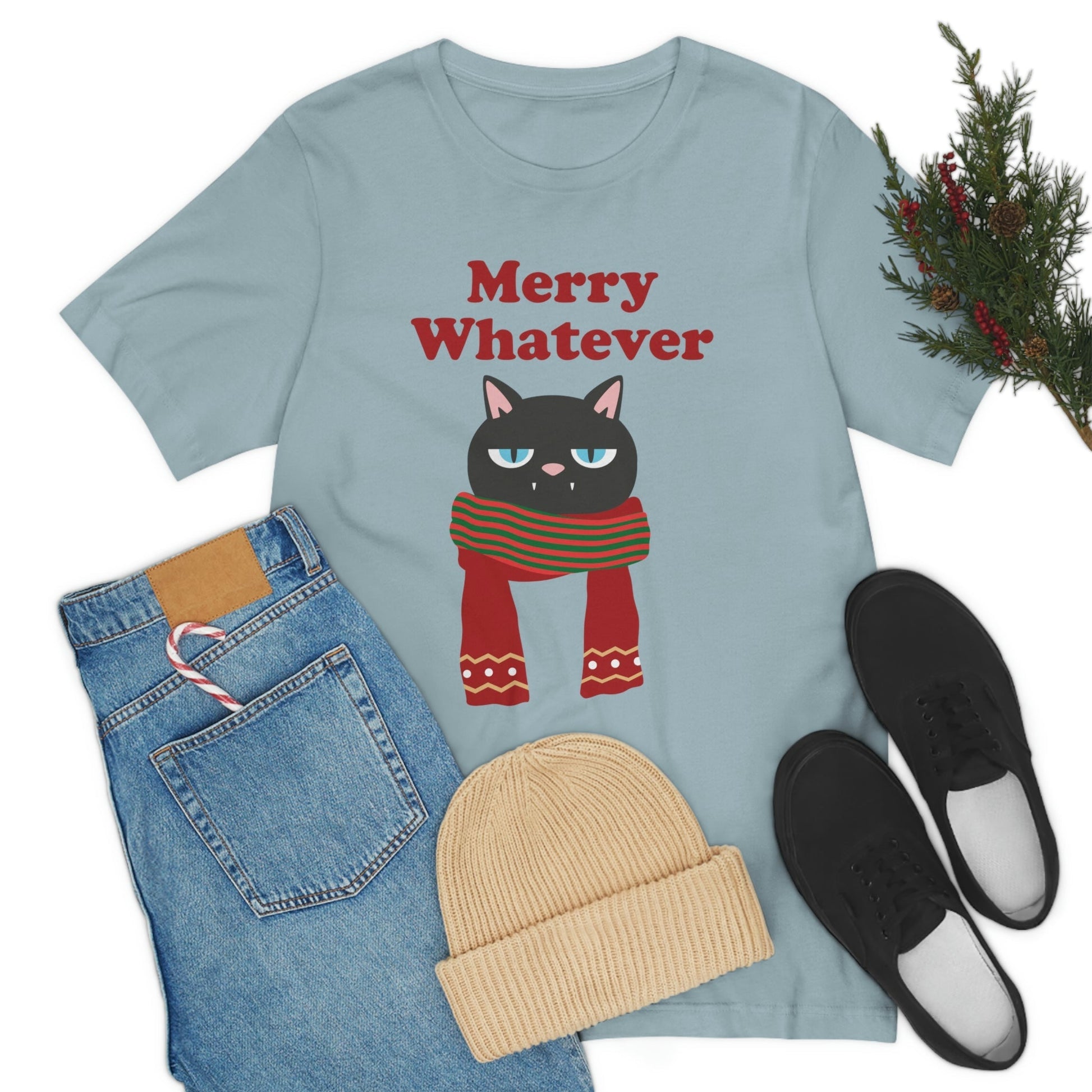 Merry Whatever Angry Christmas Cat Unisex Jersey Short Sleeve T-Shirt Ichaku [Perfect Gifts Selection]