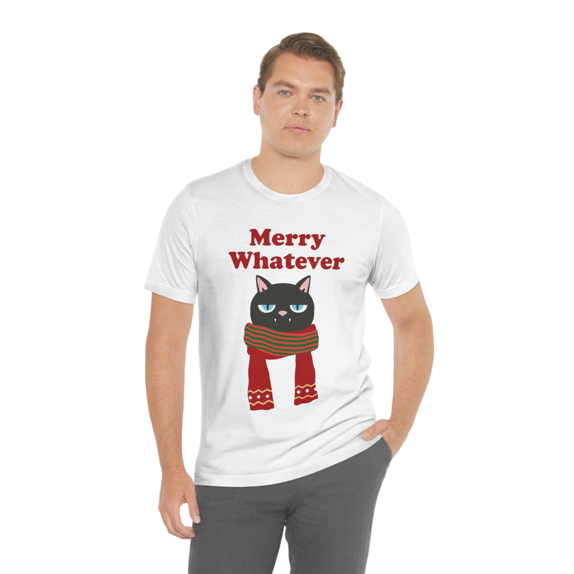 Merry Whatever Angry Christmas Cat Unisex Jersey Short Sleeve T-Shirt Ichaku [Perfect Gifts Selection]