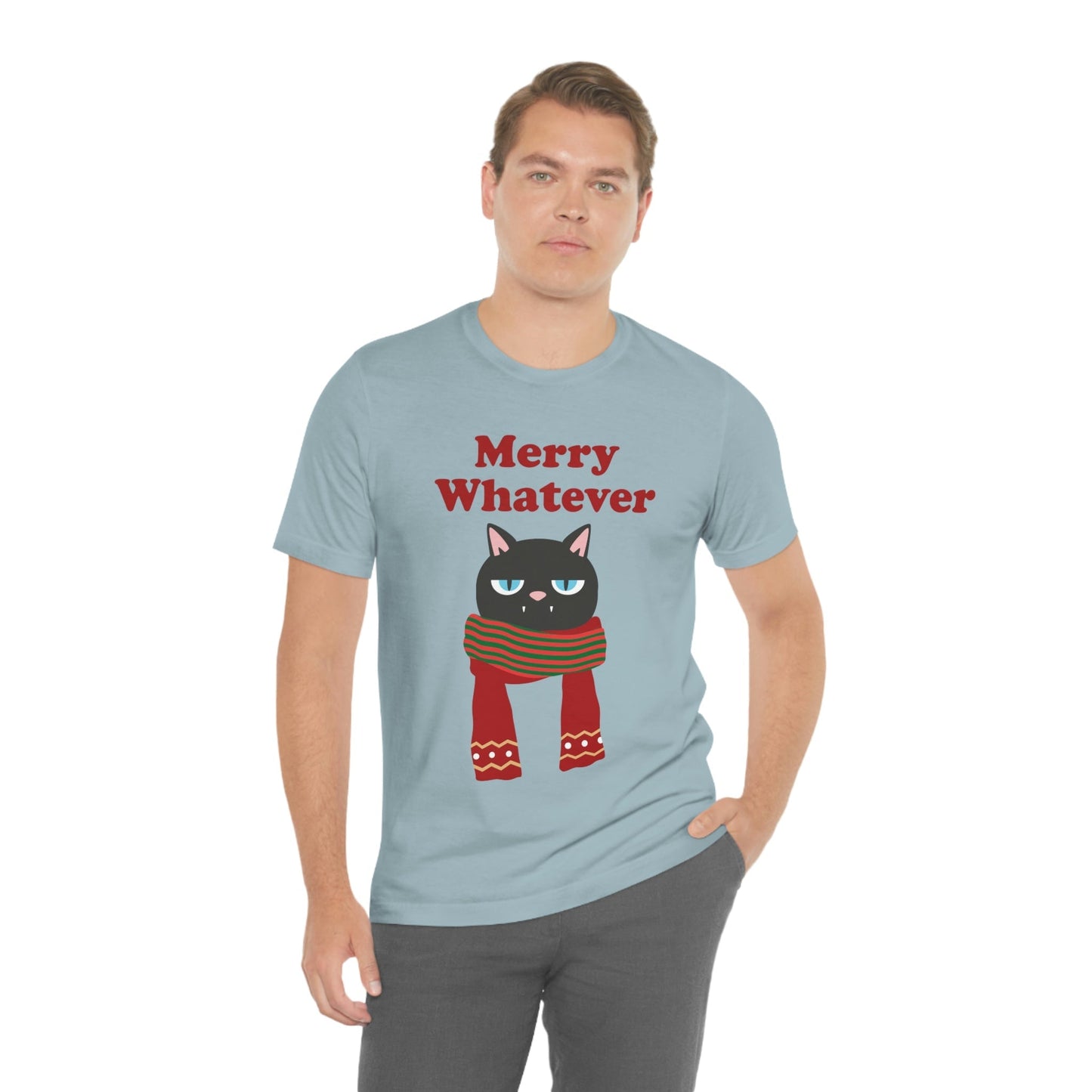 Merry Whatever Angry Christmas Cat Unisex Jersey Short Sleeve T-Shirt Ichaku [Perfect Gifts Selection]