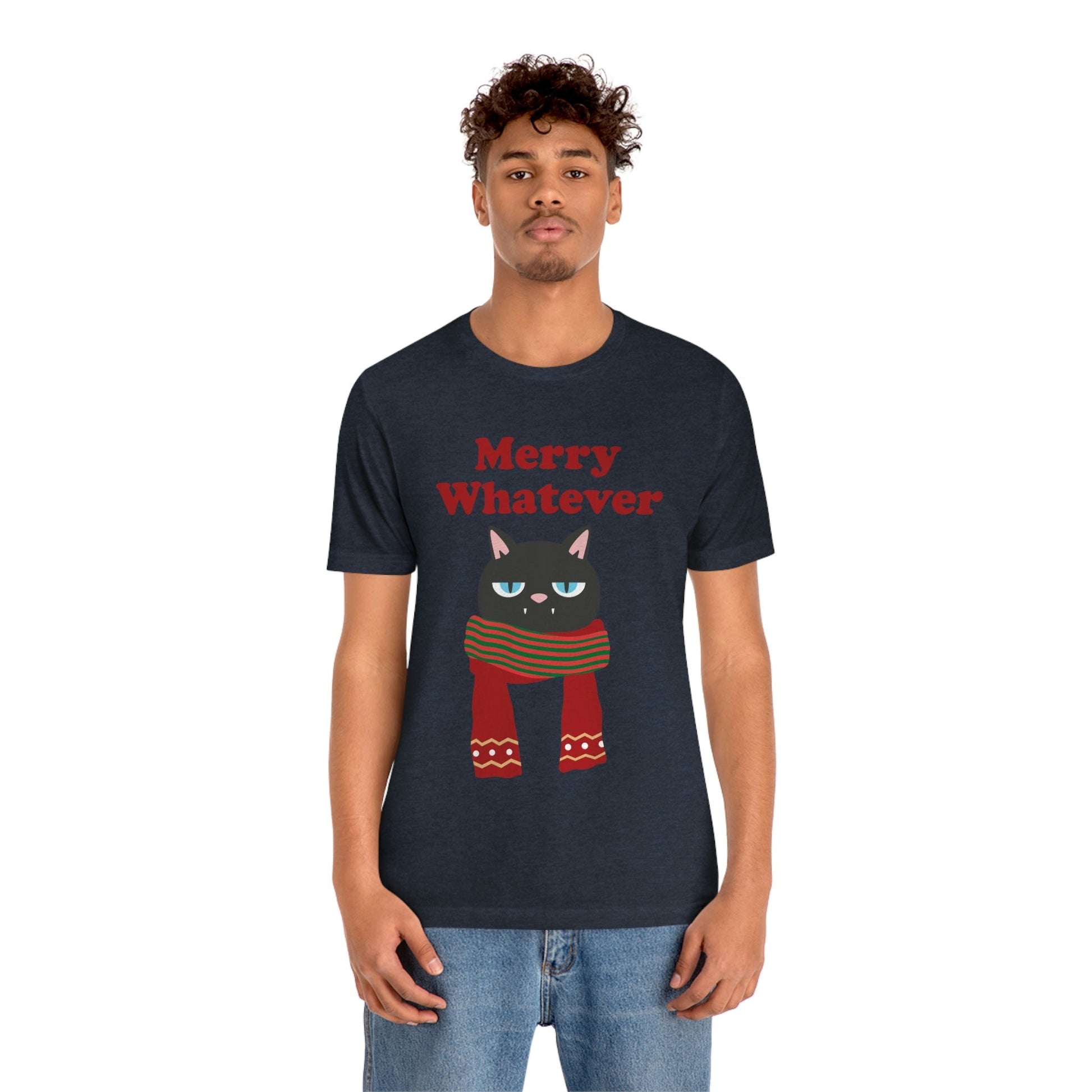 Merry Whatever Angry Christmas Cat Unisex Jersey Short Sleeve T-Shirt Ichaku [Perfect Gifts Selection]