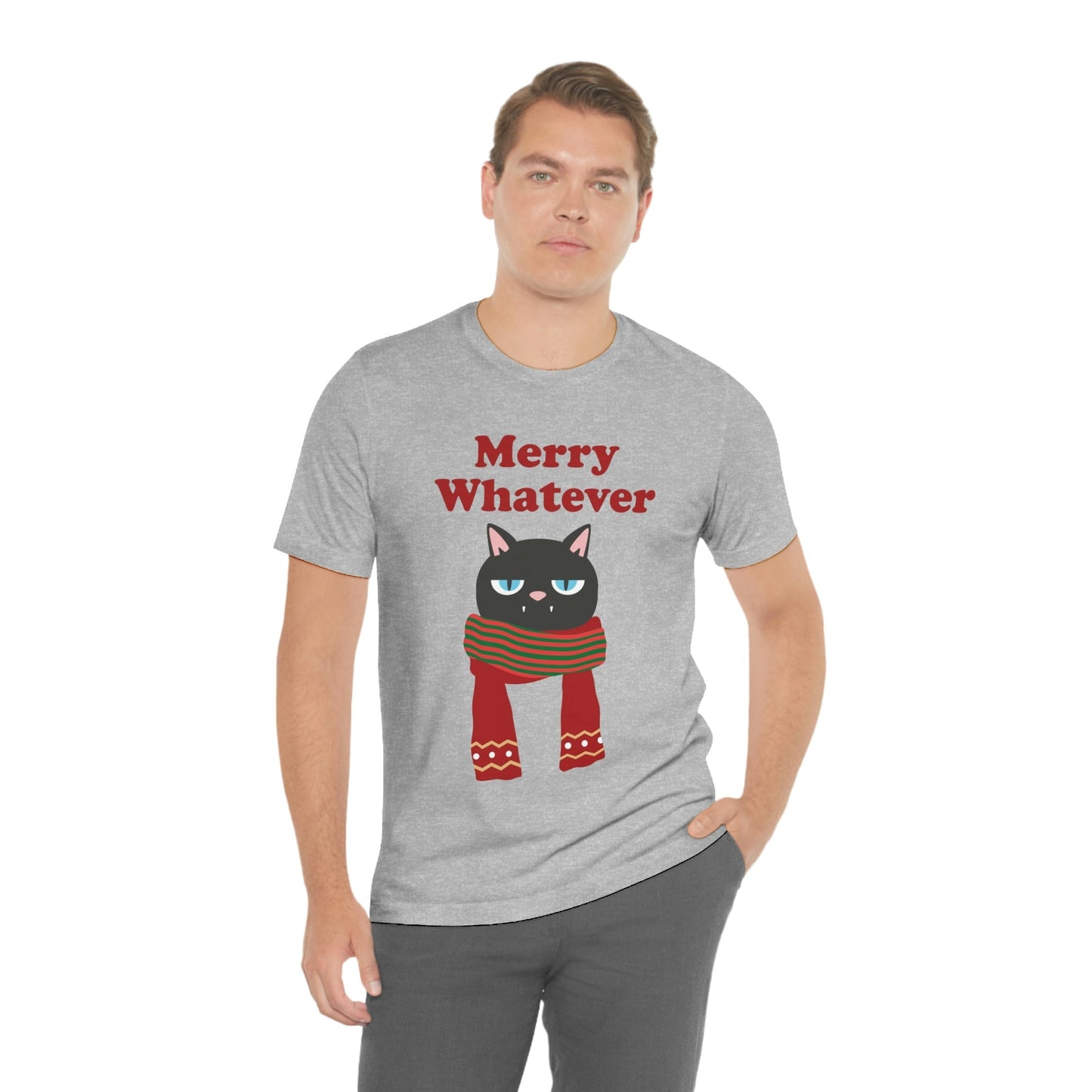 Merry Whatever Angry Christmas Cat Unisex Jersey Short Sleeve T-Shirt Ichaku [Perfect Gifts Selection]