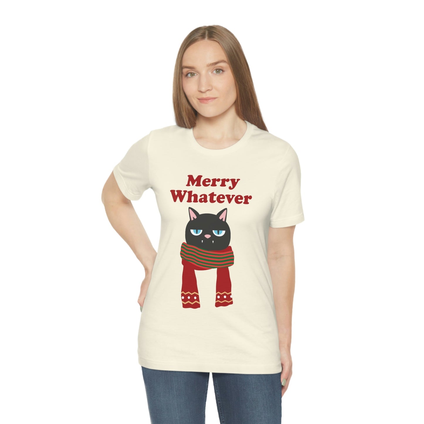 Merry Whatever Angry Christmas Cat Unisex Jersey Short Sleeve T-Shirt Ichaku [Perfect Gifts Selection]