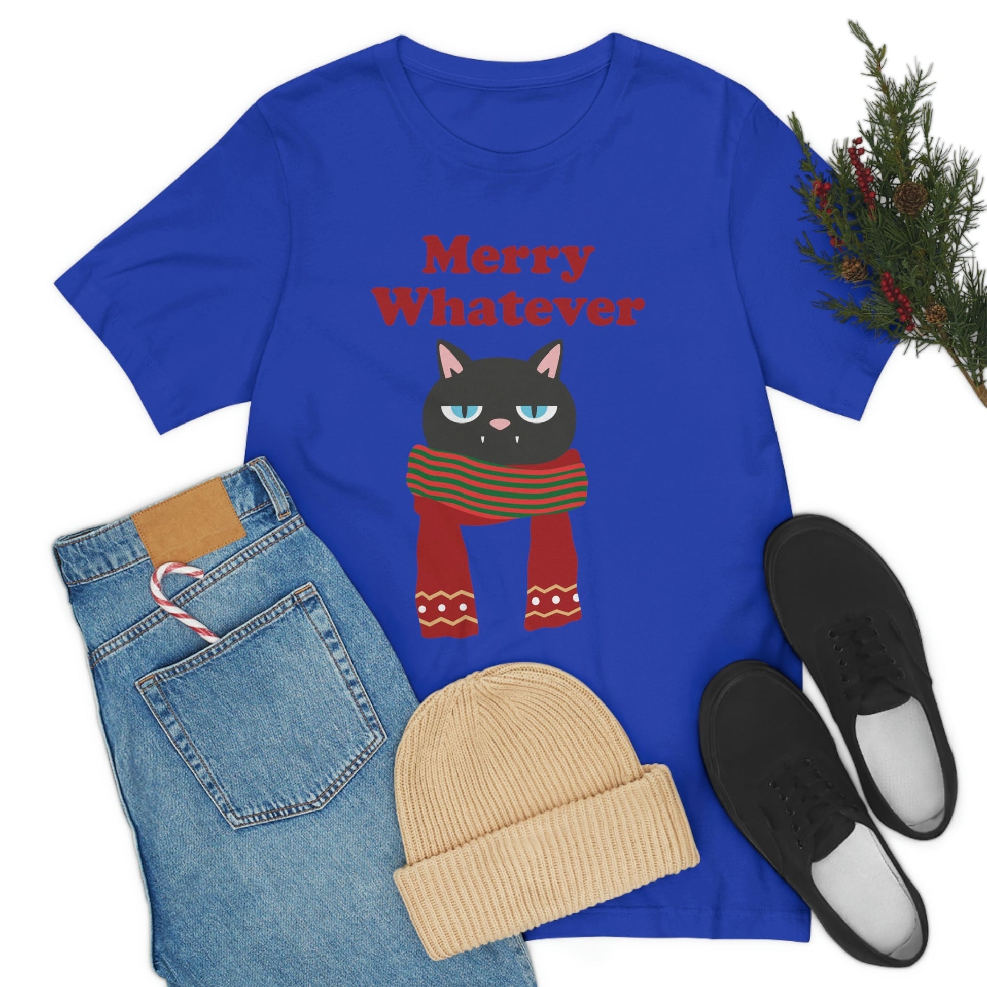 Merry Whatever Angry Christmas Cat Unisex Jersey Short Sleeve T-Shirt Ichaku [Perfect Gifts Selection]