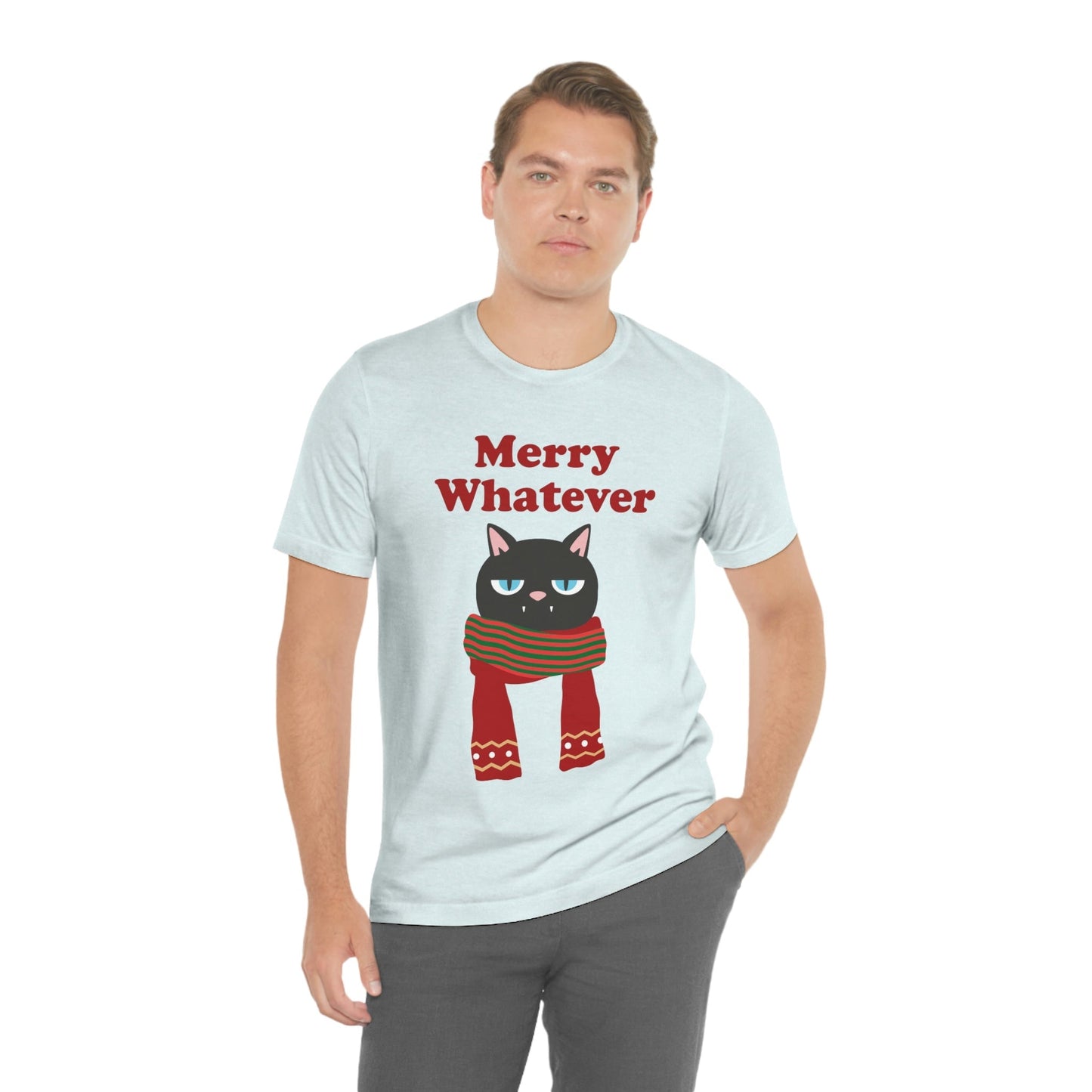 Merry Whatever Angry Christmas Cat Unisex Jersey Short Sleeve T-Shirt Ichaku [Perfect Gifts Selection]