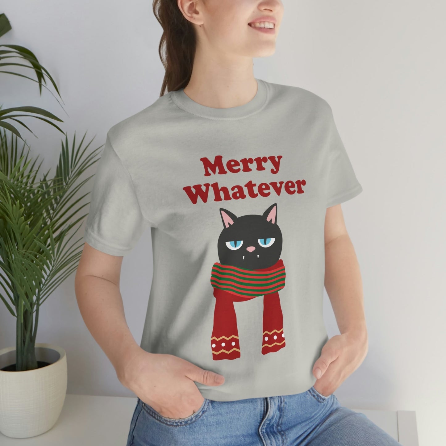 Merry Whatever Angry Christmas Cat Unisex Jersey Short Sleeve T-Shirt Ichaku [Perfect Gifts Selection]