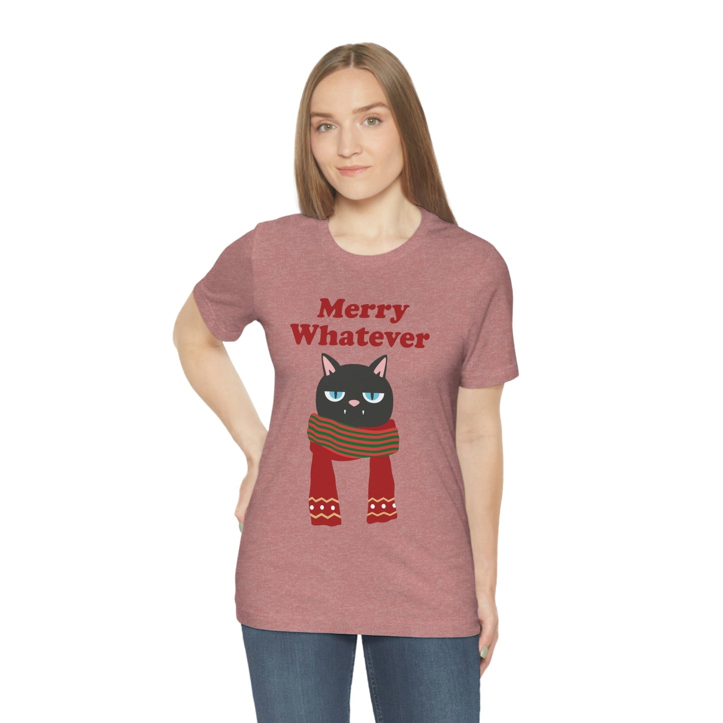 Merry Whatever Angry Christmas Cat Unisex Jersey Short Sleeve T-Shirt Ichaku [Perfect Gifts Selection]