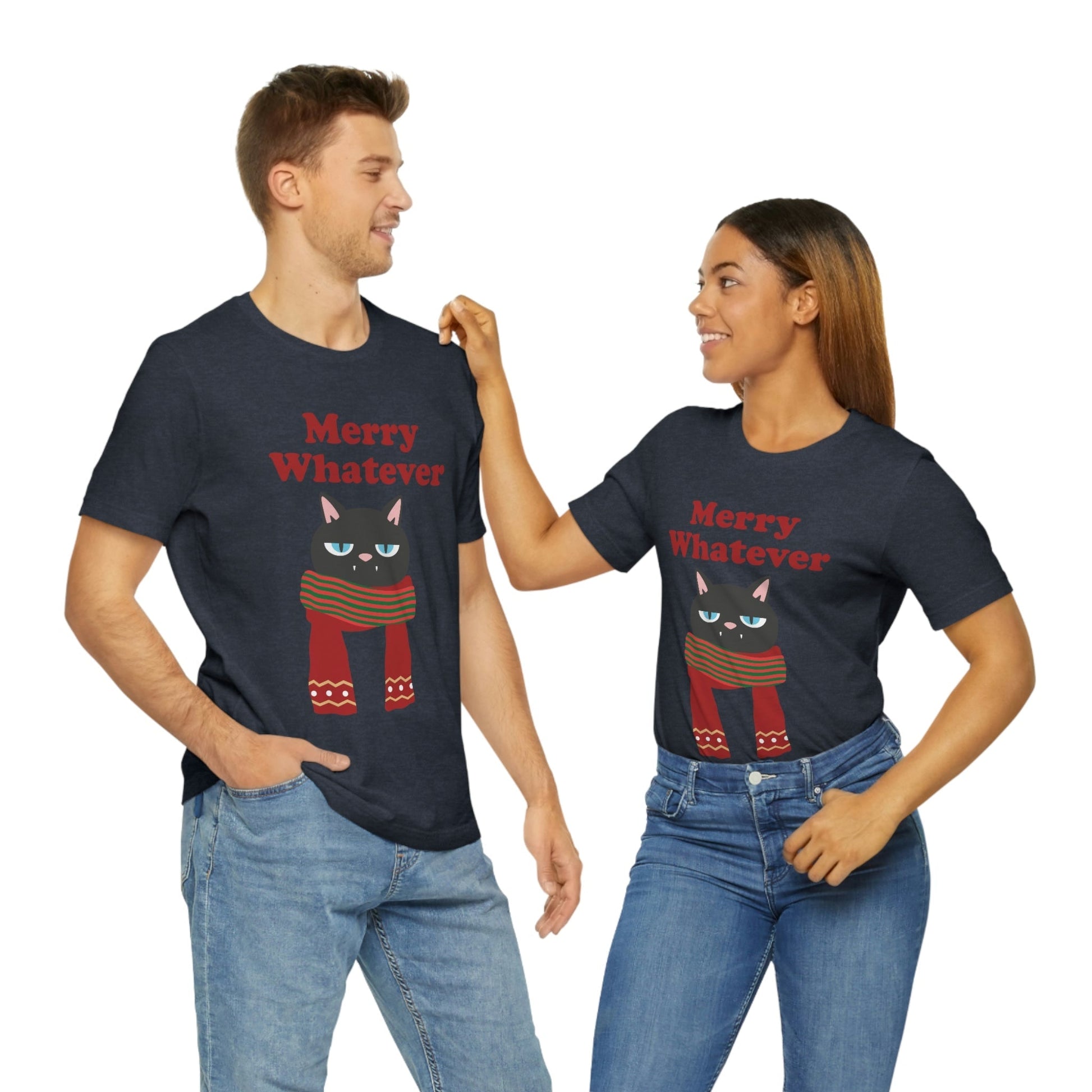 Merry Whatever Angry Christmas Cat Unisex Jersey Short Sleeve T-Shirt Ichaku [Perfect Gifts Selection]