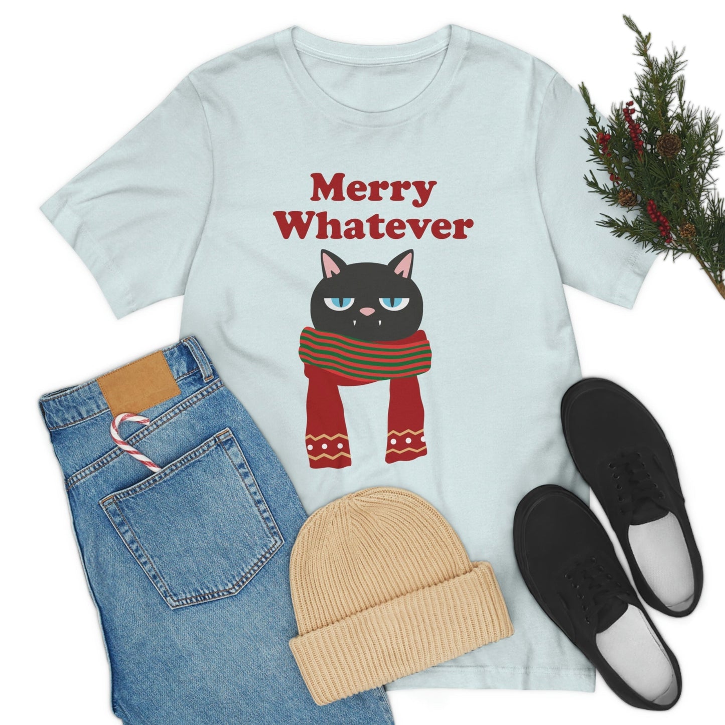 Merry Whatever Angry Christmas Cat Unisex Jersey Short Sleeve T-Shirt Ichaku [Perfect Gifts Selection]