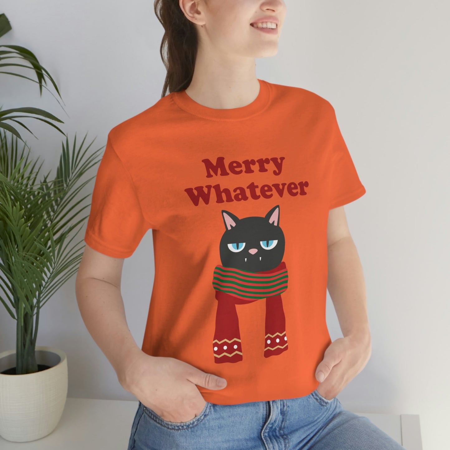 Merry Whatever Angry Christmas Cat Unisex Jersey Short Sleeve T-Shirt Ichaku [Perfect Gifts Selection]