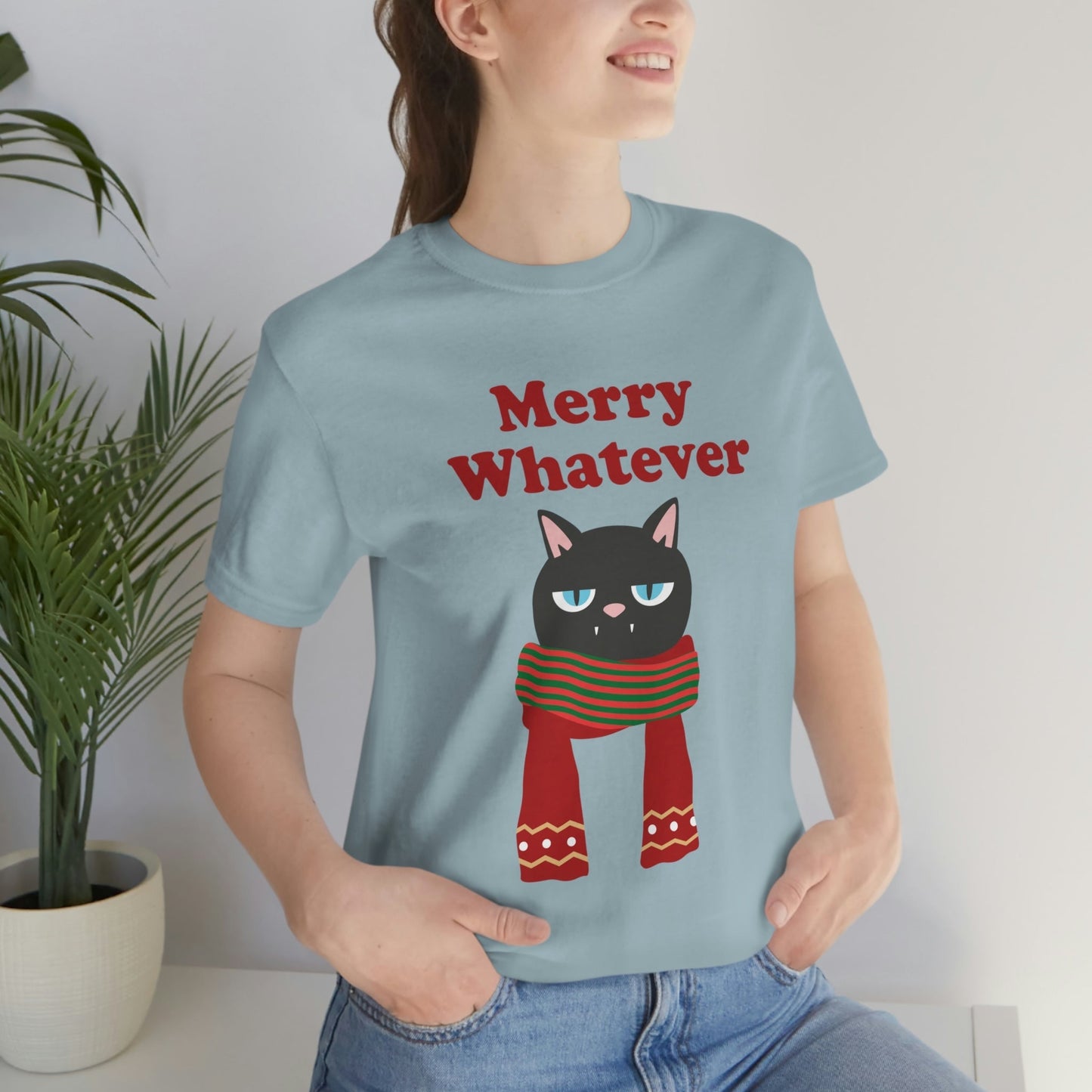 Merry Whatever Angry Christmas Cat Unisex Jersey Short Sleeve T-Shirt Ichaku [Perfect Gifts Selection]