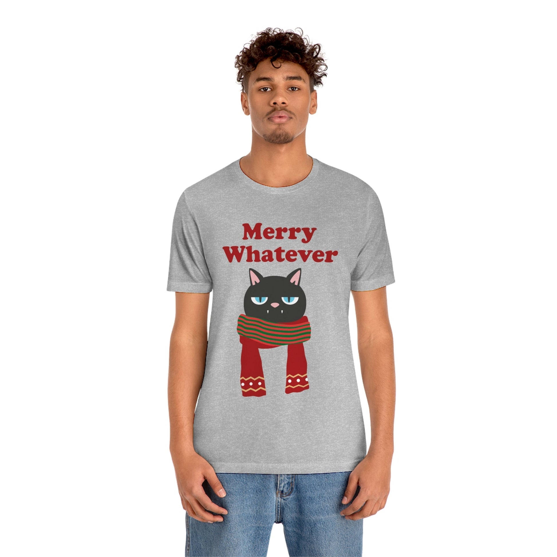 Merry Whatever Angry Christmas Cat Unisex Jersey Short Sleeve T-Shirt Ichaku [Perfect Gifts Selection]