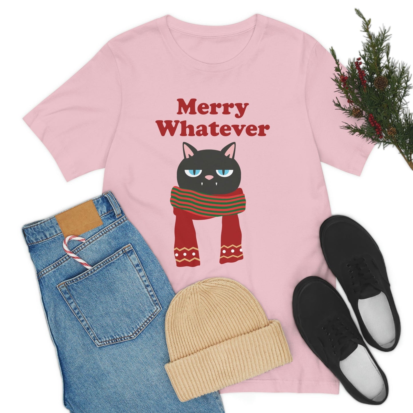 Merry Whatever Angry Christmas Cat Unisex Jersey Short Sleeve T-Shirt Ichaku [Perfect Gifts Selection]