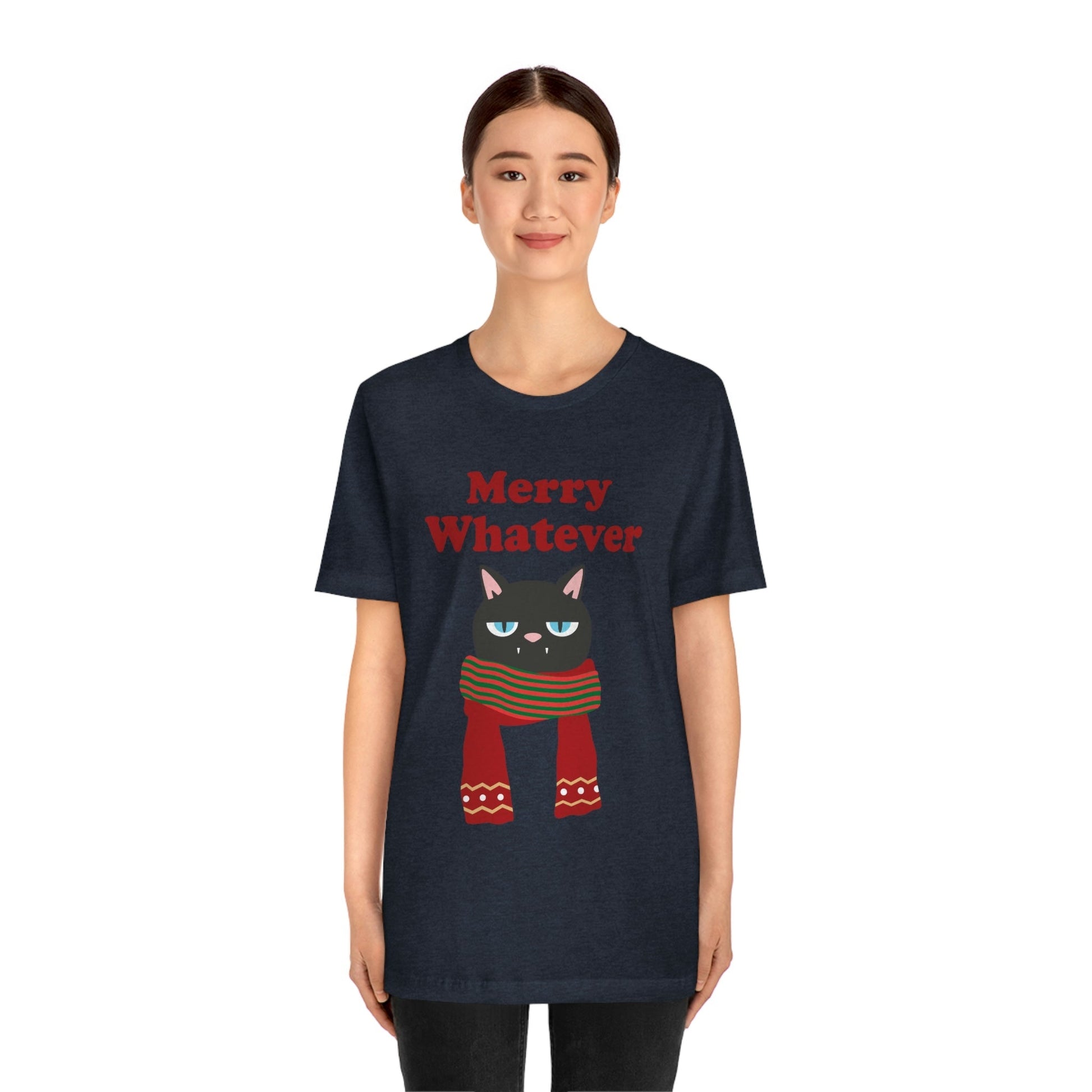 Merry Whatever Angry Christmas Cat Unisex Jersey Short Sleeve T-Shirt Ichaku [Perfect Gifts Selection]