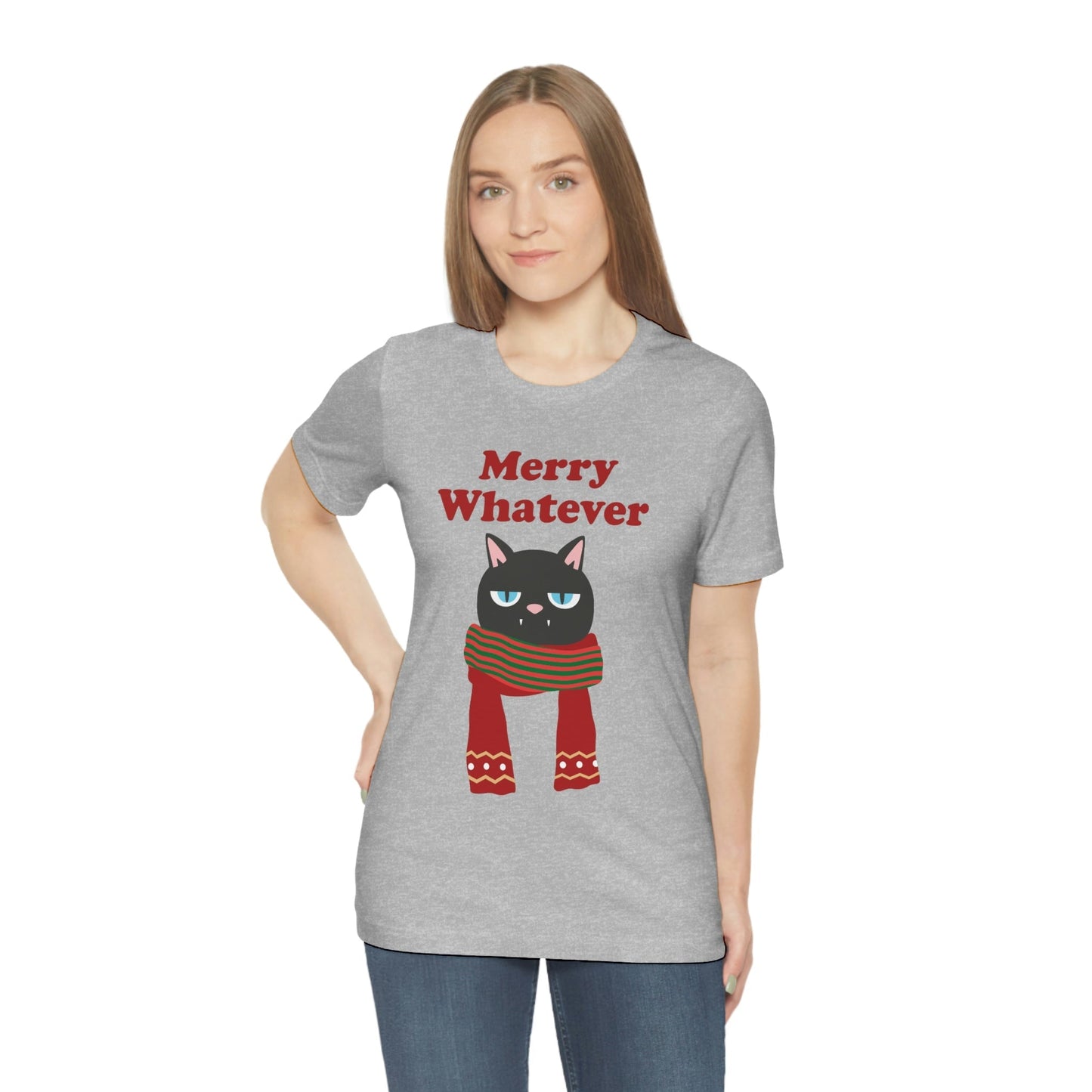 Merry Whatever Angry Christmas Cat Unisex Jersey Short Sleeve T-Shirt Ichaku [Perfect Gifts Selection]